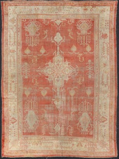 Antique Turkish Oushak Rug with Soft Apricot Field and Faded Cream 11'5 x 15'0