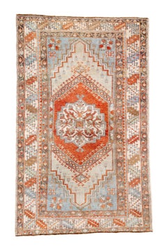 Antique Turkish Oushak Rug with Soft Coral and Sky Blue