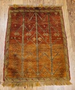 Antique Turkish Oushak Rug, Handwoven Wool, Geometric Pattern, 1890s, 2' x 3'