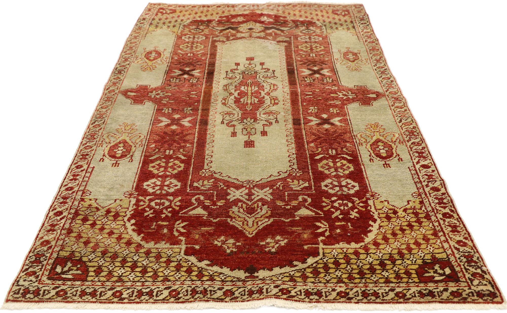 Hand-Knotted Antique Turkish Oushak Rug with Traditional Style For Sale
