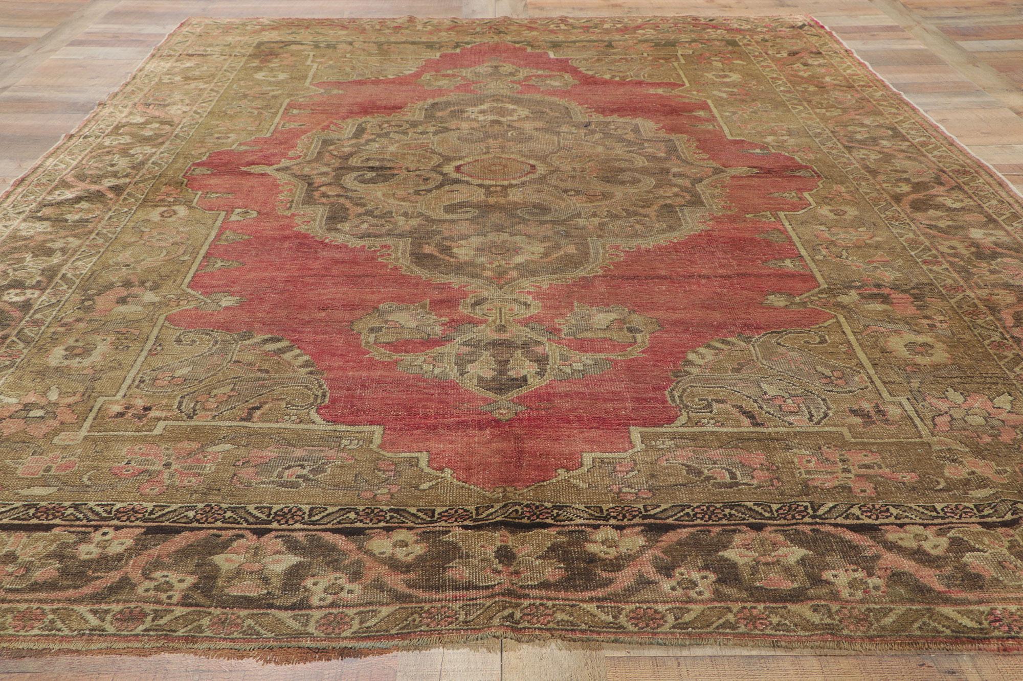 Alfombra turca Oushak vintage en tonos tierra Lana en venta