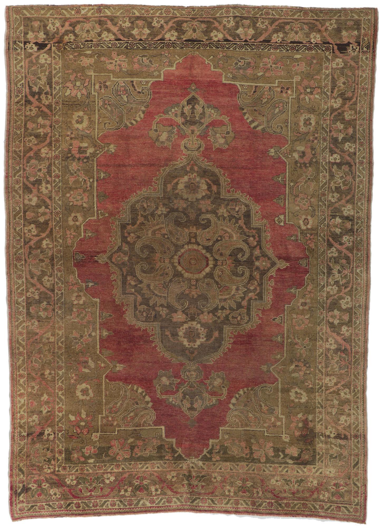 Alfombra turca Oushak vintage en tonos tierra en venta 2