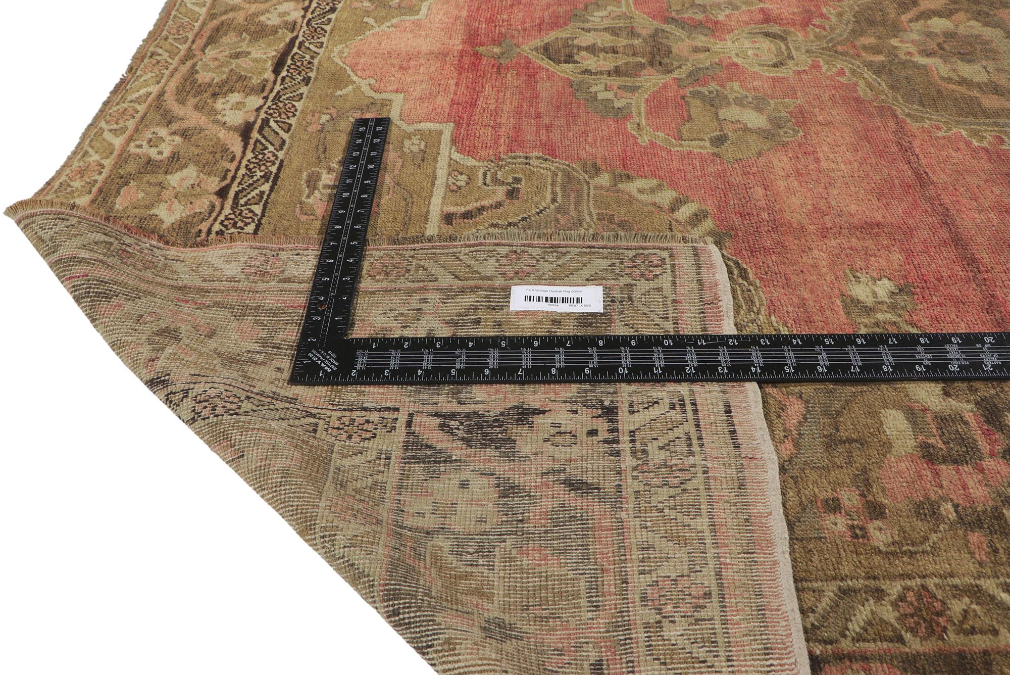 Alfombra turca Oushak vintage en tonos tierra en Bueno estado para la venta en Dallas, TX