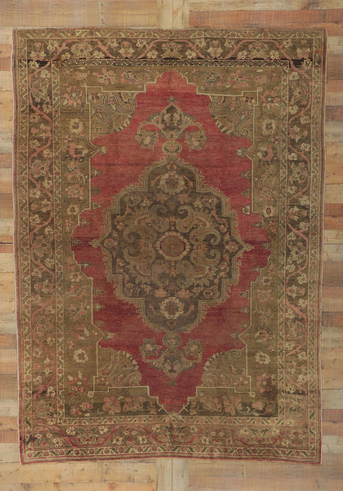 Alfombra turca Oushak vintage en tonos tierra en venta 1