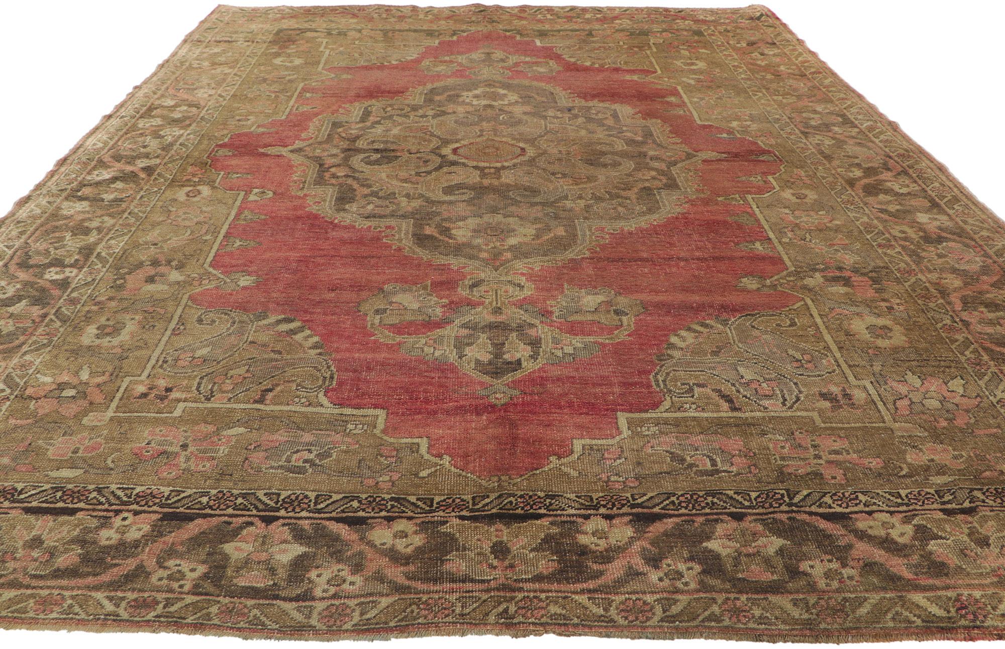 Alfombra turca Oushak vintage en tonos tierra Turco en venta