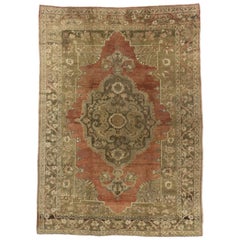 Tapis turc ancien d'Oushak avec style artisanal rustique et chaleureux