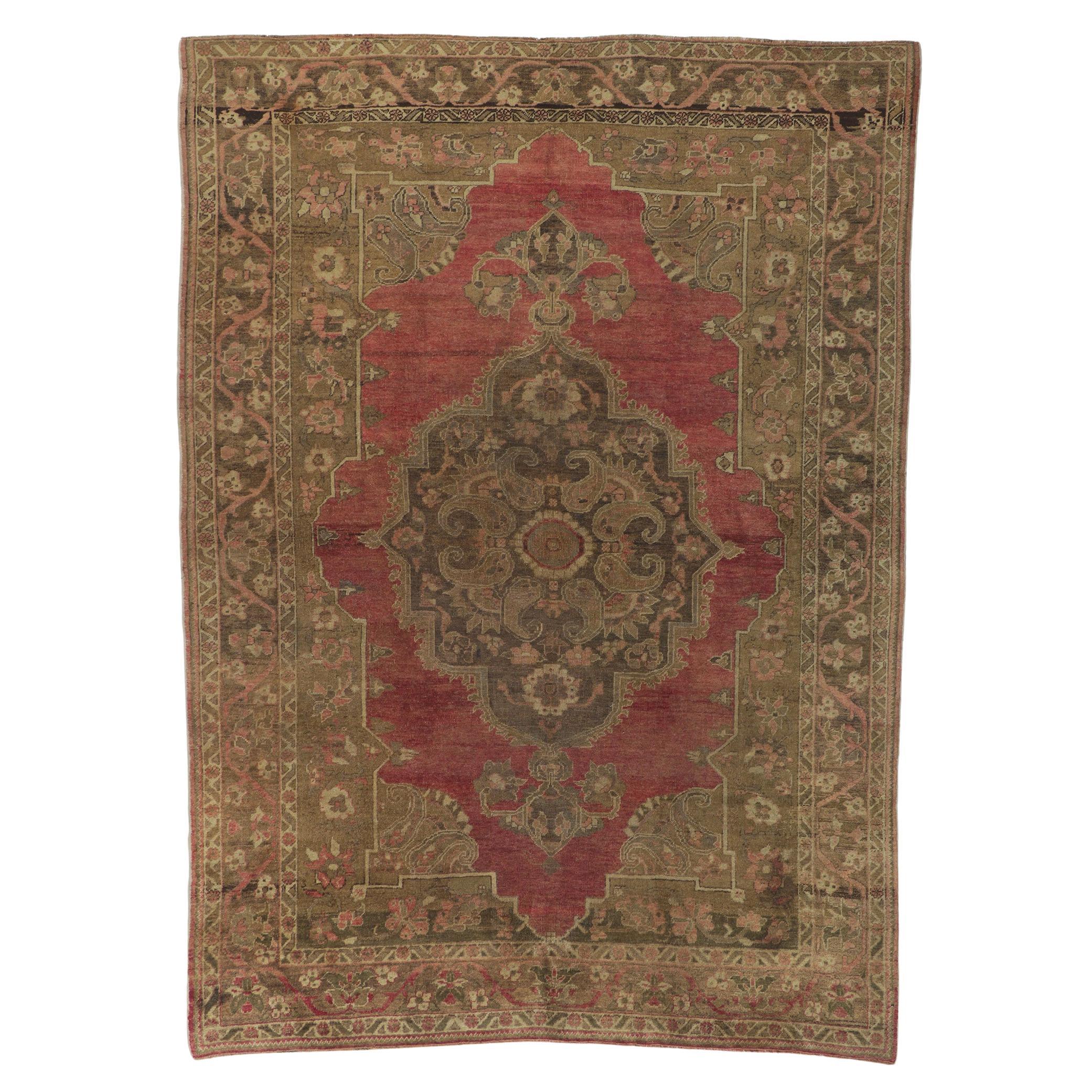 Alfombra turca Oushak vintage en tonos tierra en venta
