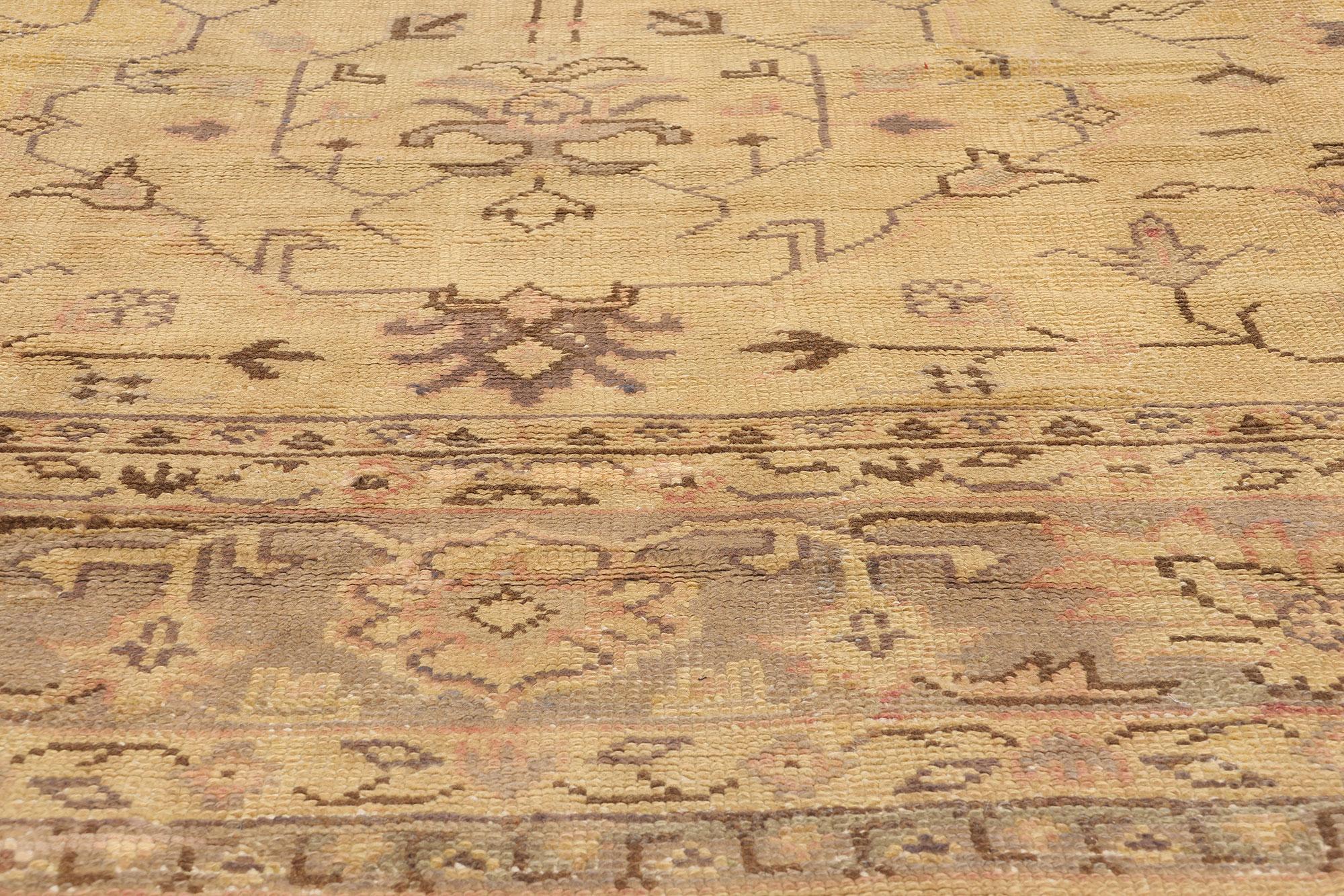 Hand-Knotted Late 19th Century Antique Turkish Oushak Rug with Warm Tuscan Style For Sale
