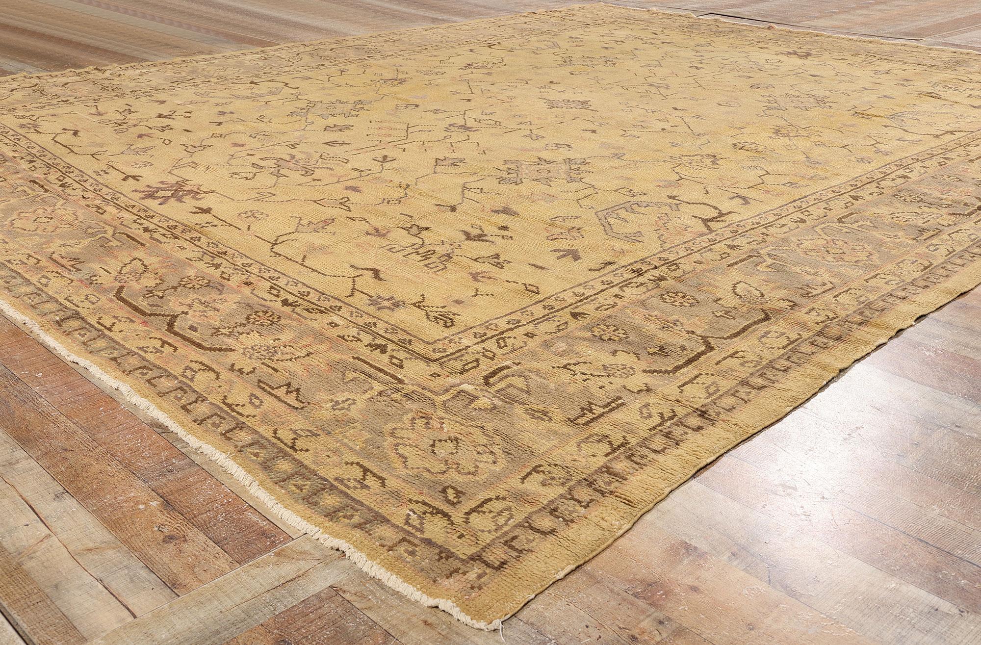 Late 19th Century Antique Turkish Oushak Rug with Warm Tuscan Style For Sale 1