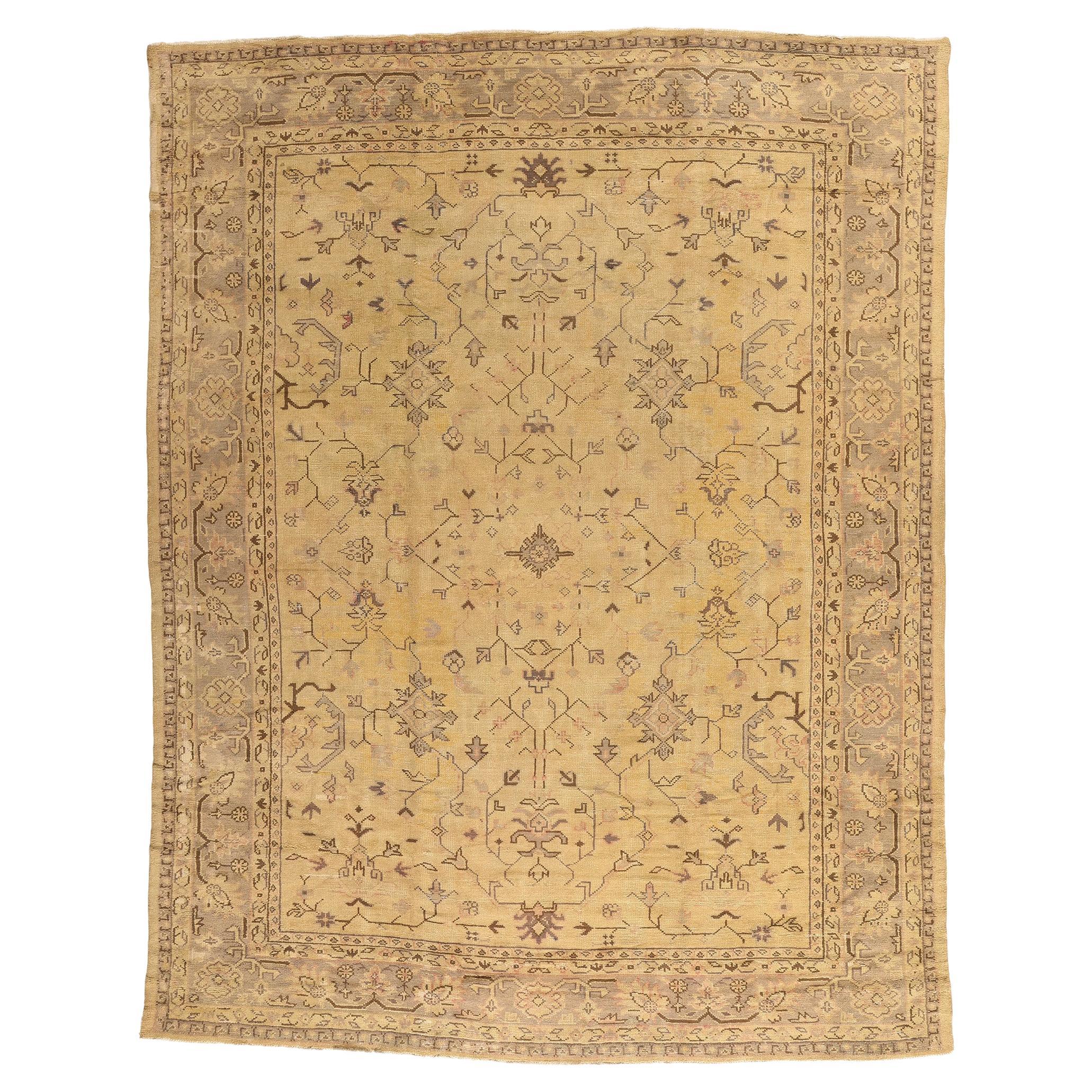 Late 19th Century Antique Turkish Oushak Rug with Warm Tuscan Style For Sale