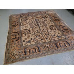 Antique Turkish Oushak Rug With Willow Tree Design, Circa 1900-20
