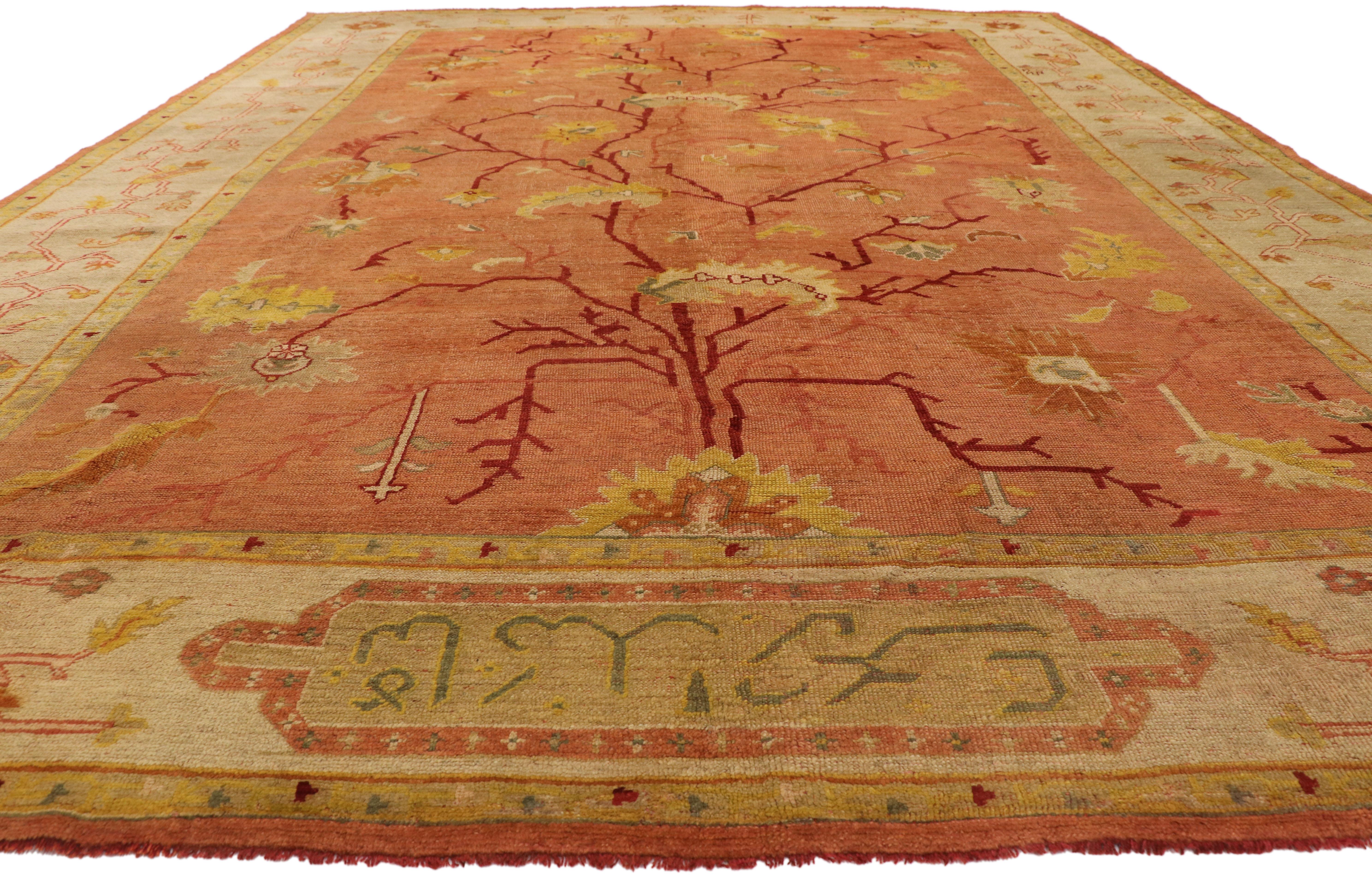 Hand-Knotted 1890s Antique Turkish Oushak Rug with Tree of Life Design For Sale