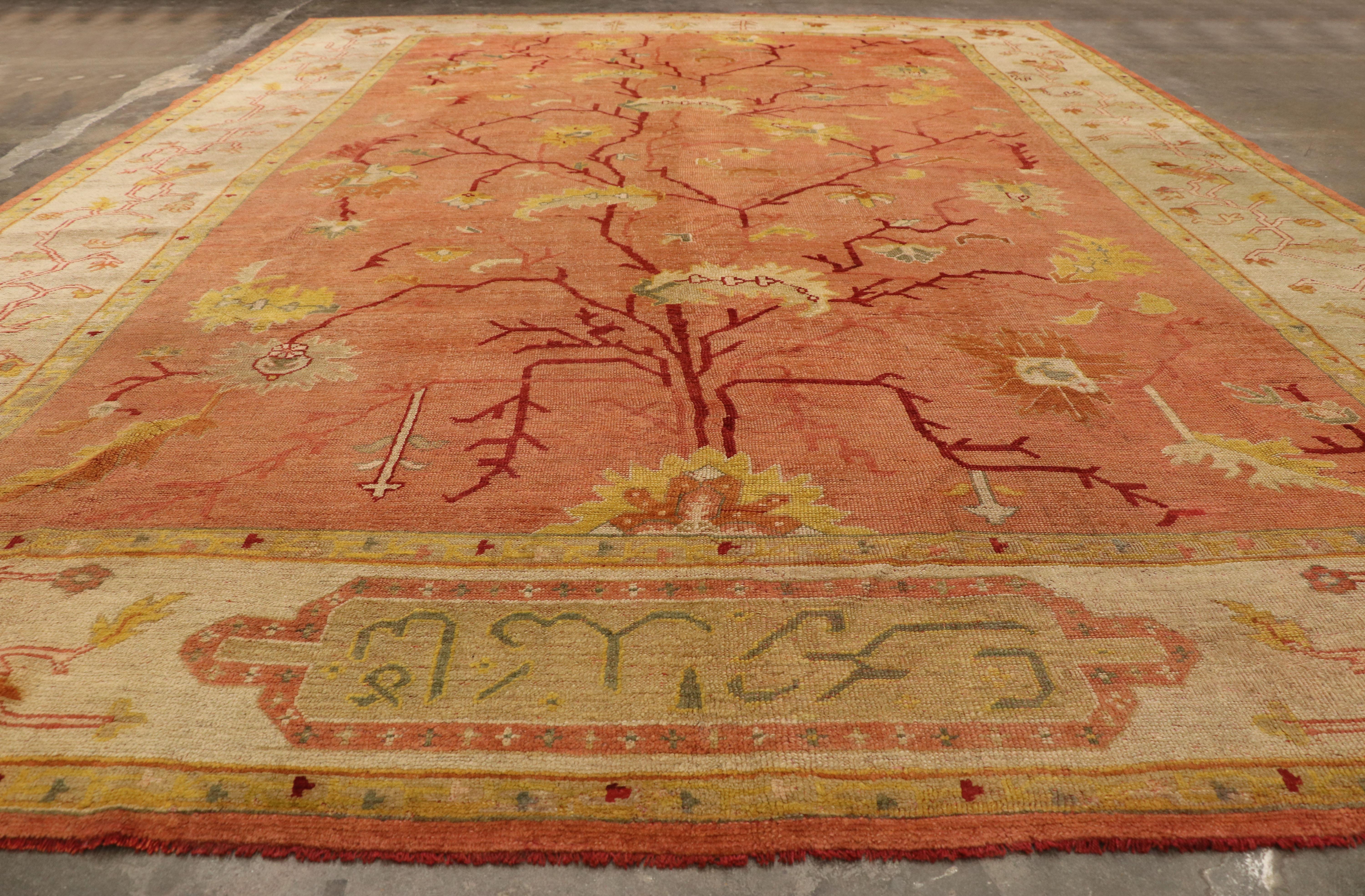 1890s Antique Turkish Oushak Rug with Tree of Life Design For Sale 1