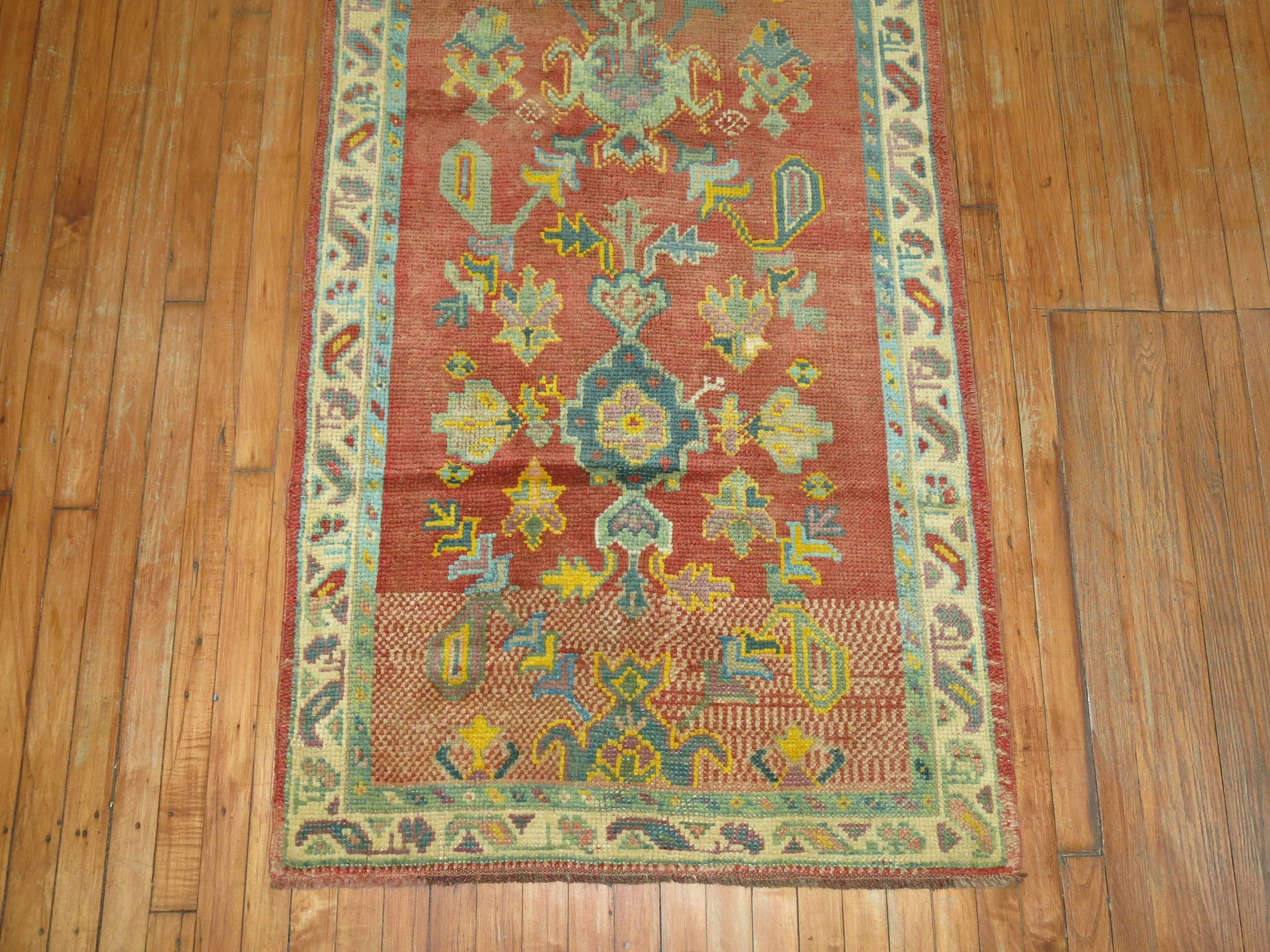 Spanish Colonial Antique Turkish Oushak Runner For Sale