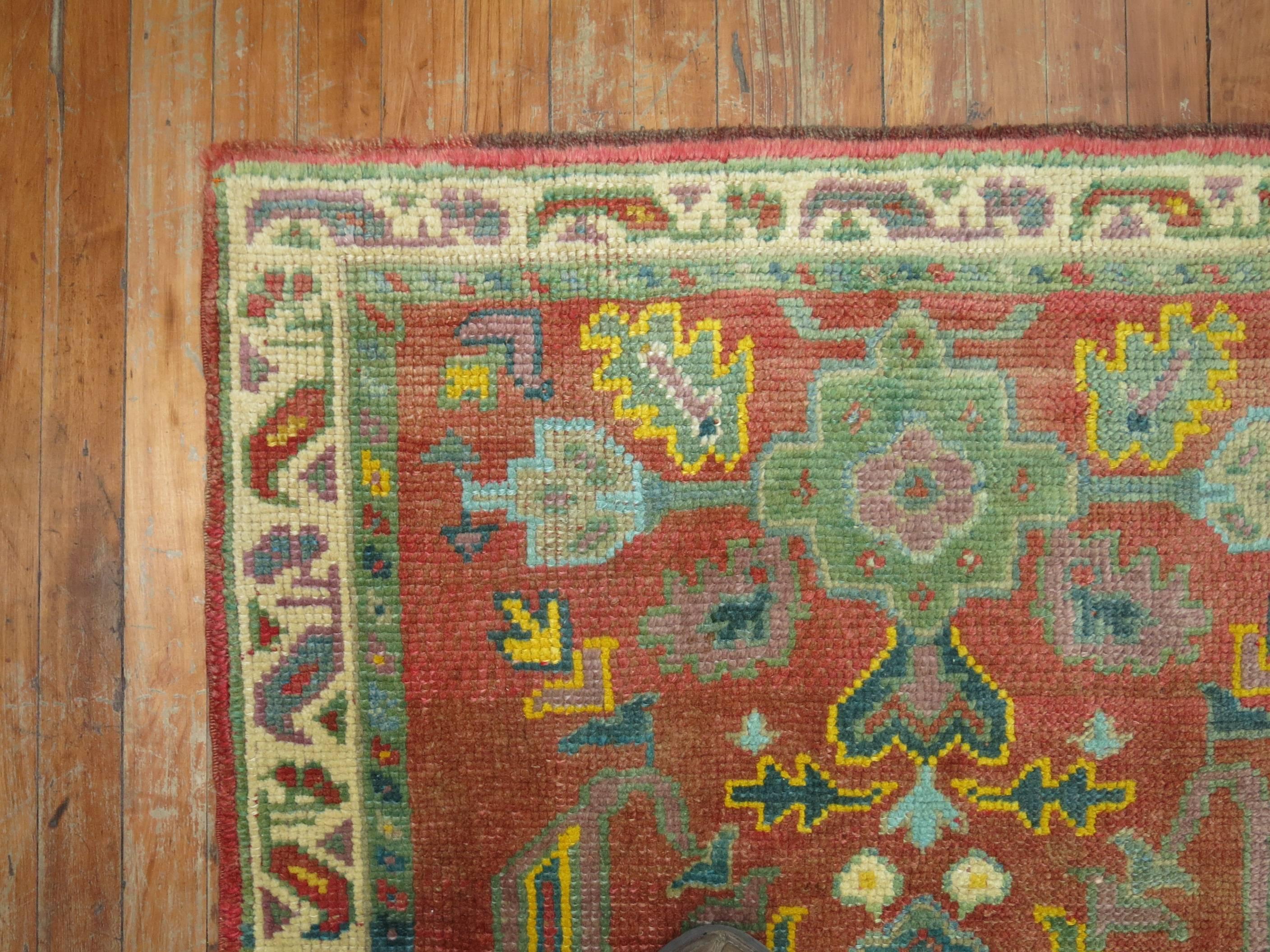 Antique Turkish Oushak Runner In Good Condition For Sale In New York, NY