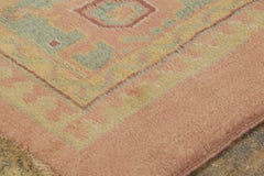 Antique Turkish Oushak Runner in Blue & Peach with Floral Geometry - Rug & Kilim