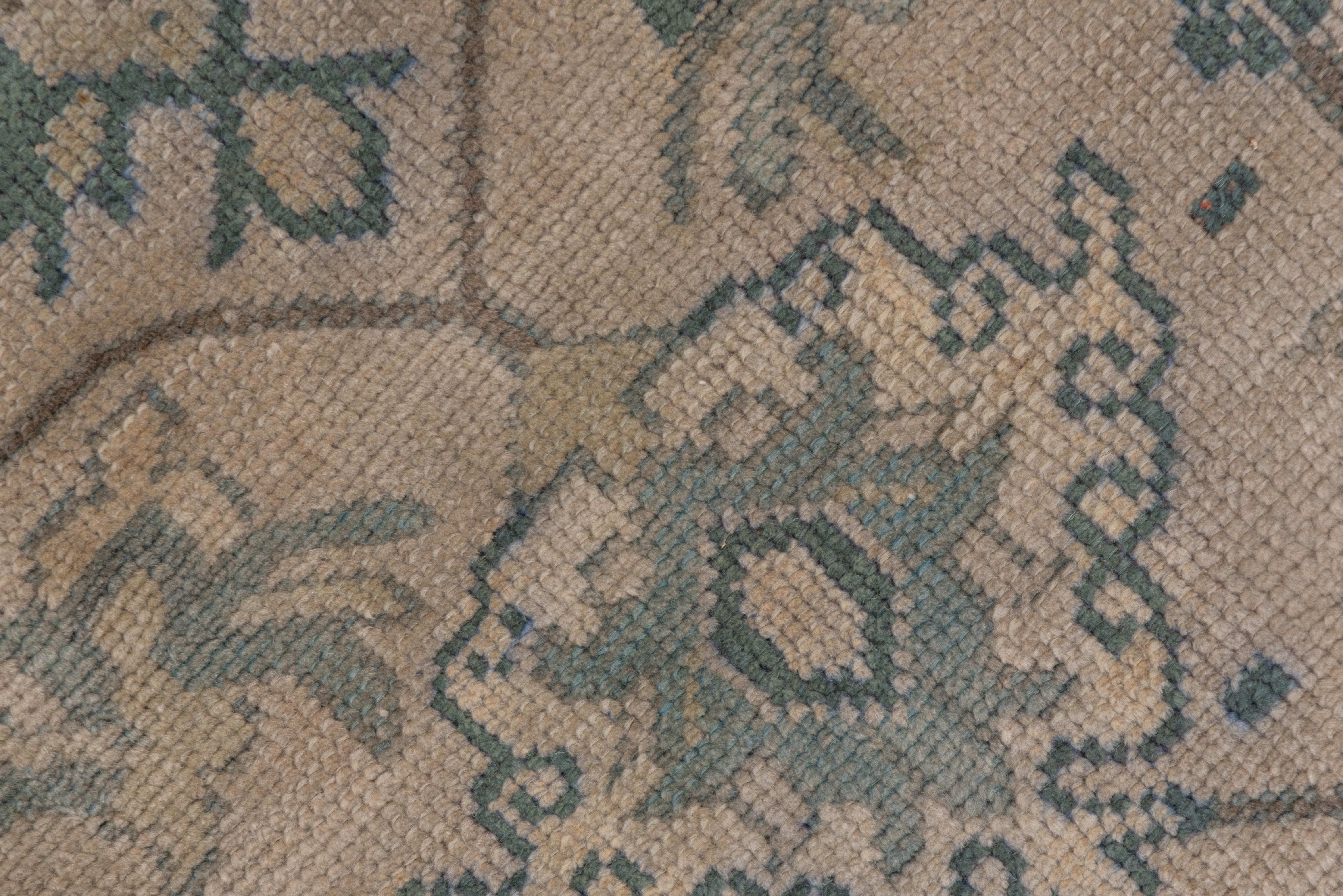 Antique Turkish Oushak Runner, Neutral Field, Blue and Green Tones In Good Condition In New York, NY