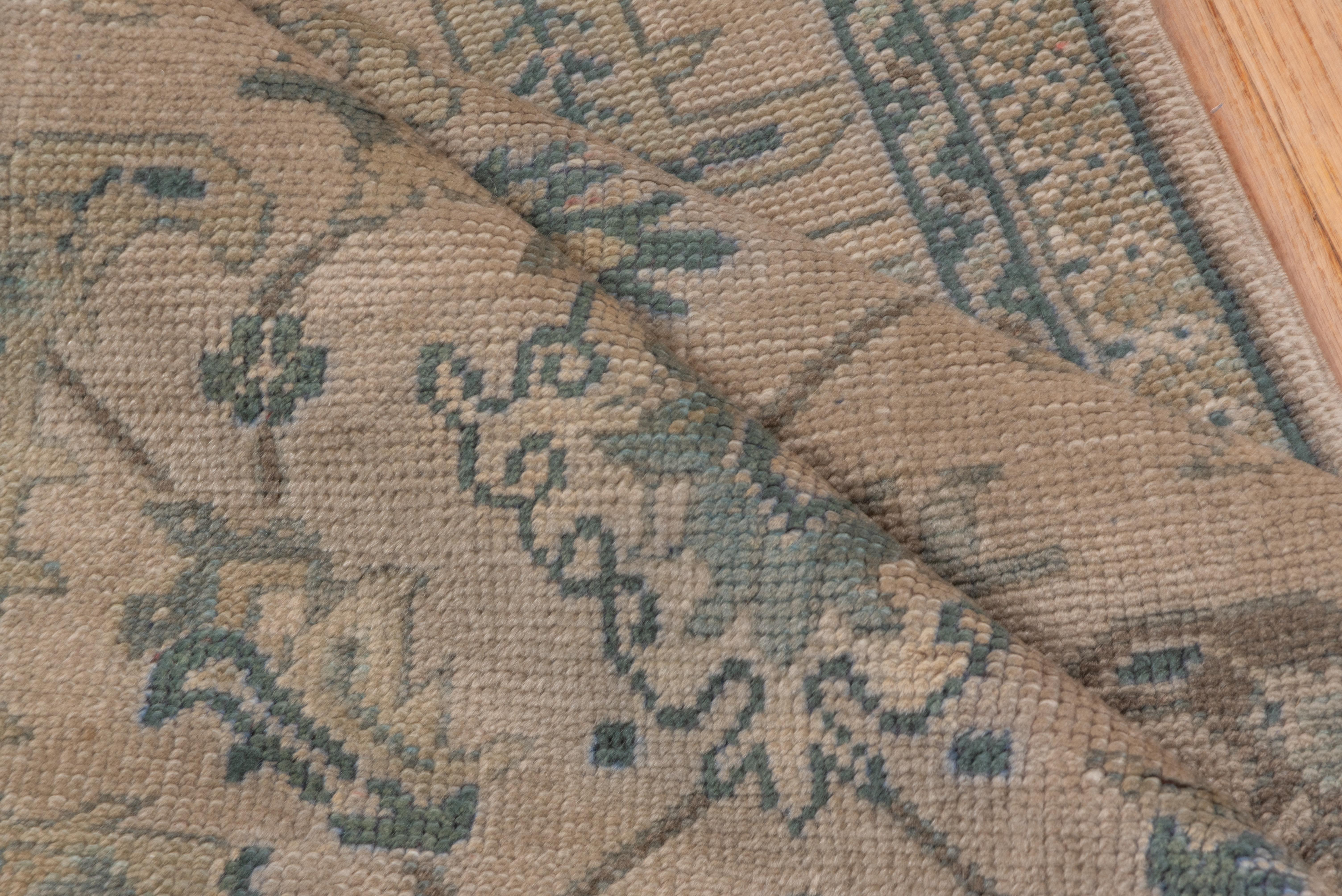 Early 20th Century Antique Turkish Oushak Runner, Neutral Field, Blue and Green Tones
