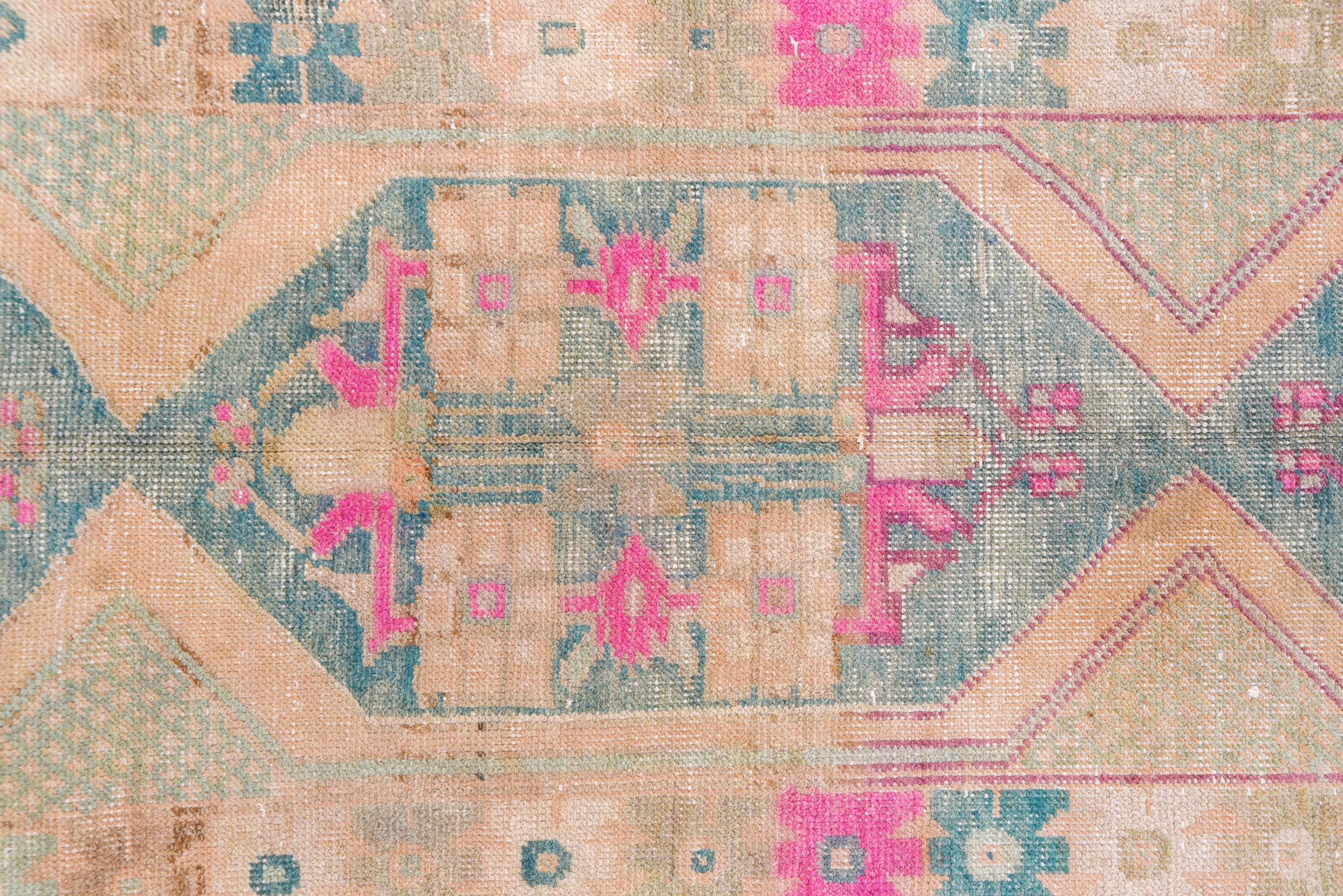 Hand-Knotted Antique Turkish Oushak Runner, Pastel Colors