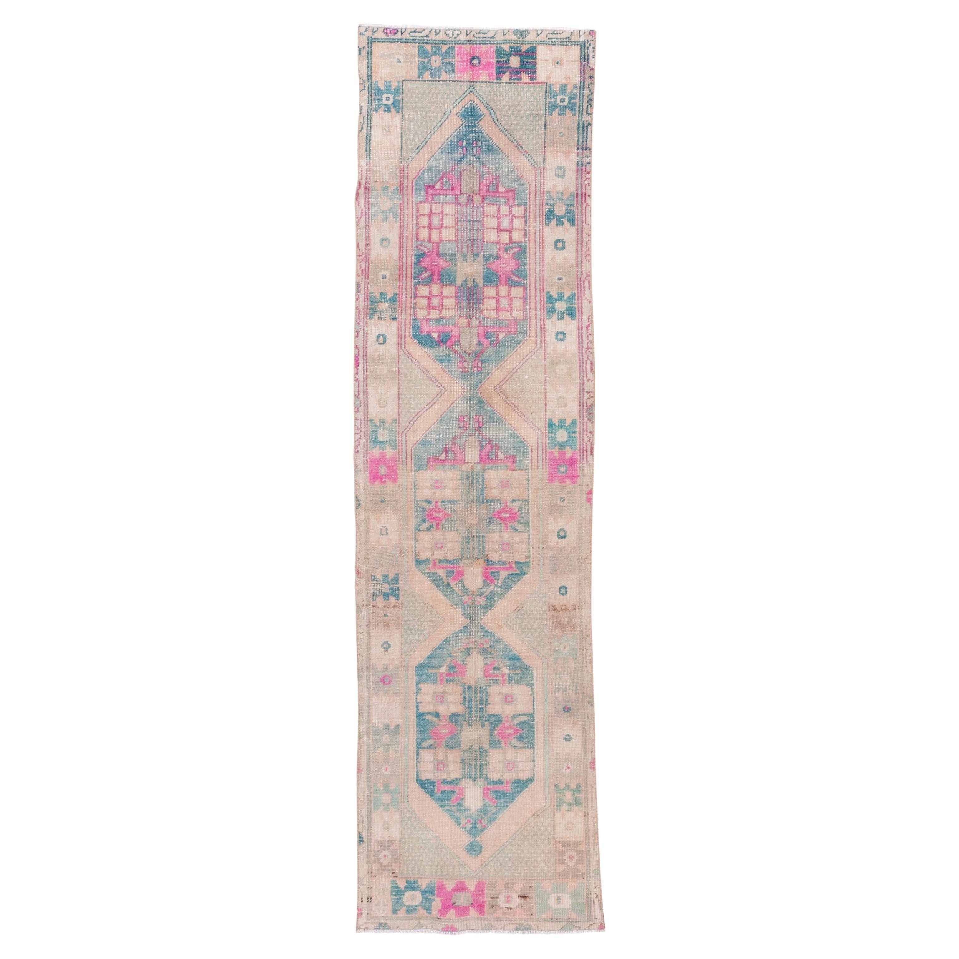 Antique Turkish Oushak Runner, Pastel Colors