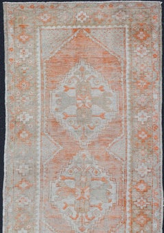 Antique Turkish Oushak Runner with Diamond Medallions and Floral Motifs