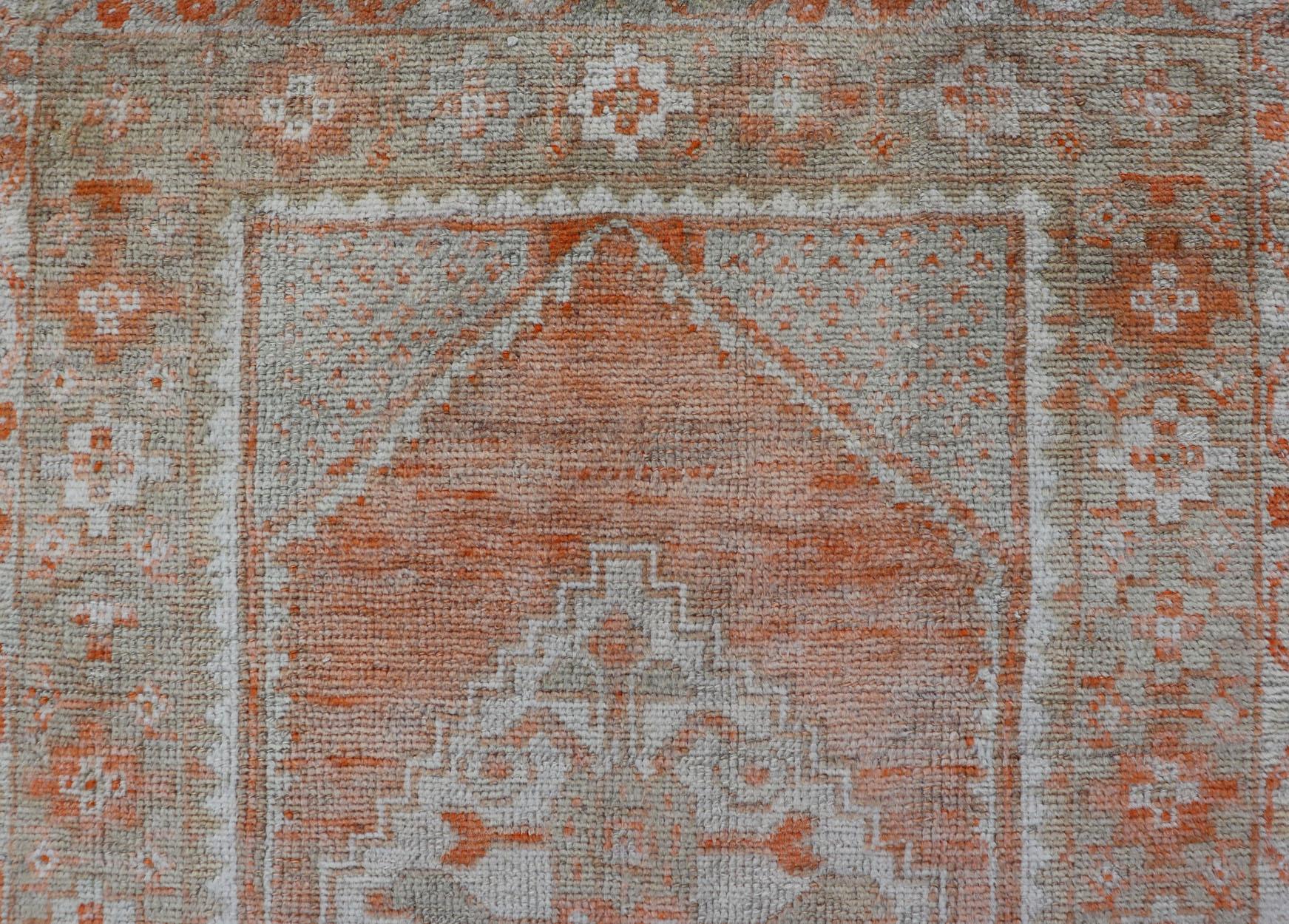 Antique Turkish Oushak Runner with Diamond Medallions and Floral Motifs In Good Condition For Sale In Atlanta, GA