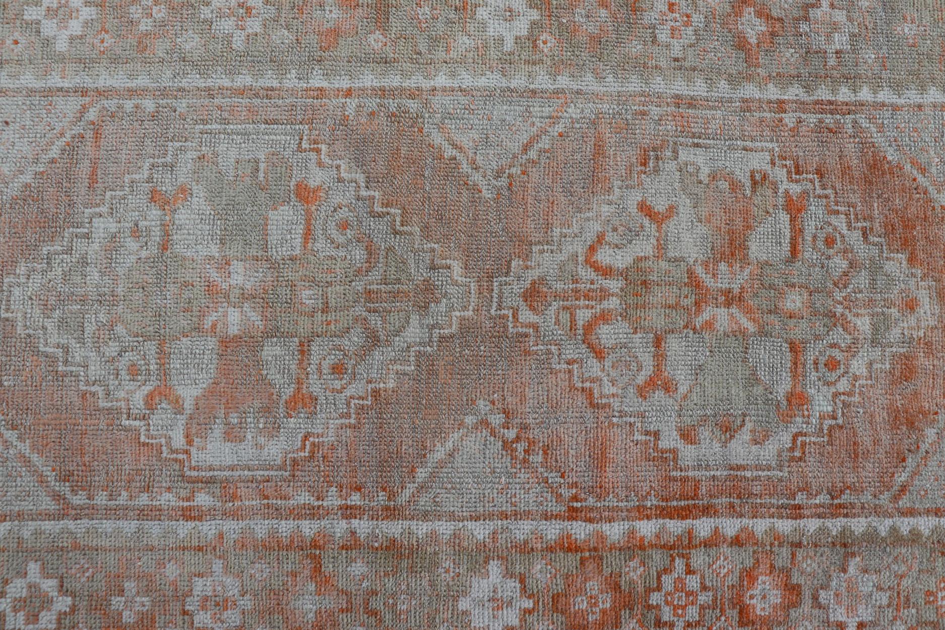 Antique Turkish Oushak Runner with Diamond Medallions and Floral Motifs For Sale 2