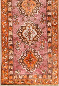 Antique Turkish Oushak Runner with Layered Floral Medallions and Ornate Borders