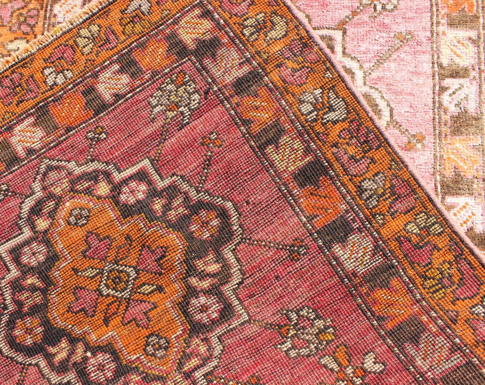 Antique Turkish Oushak Runner with Layered Floral Medallions and Ornate Borders For Sale 1