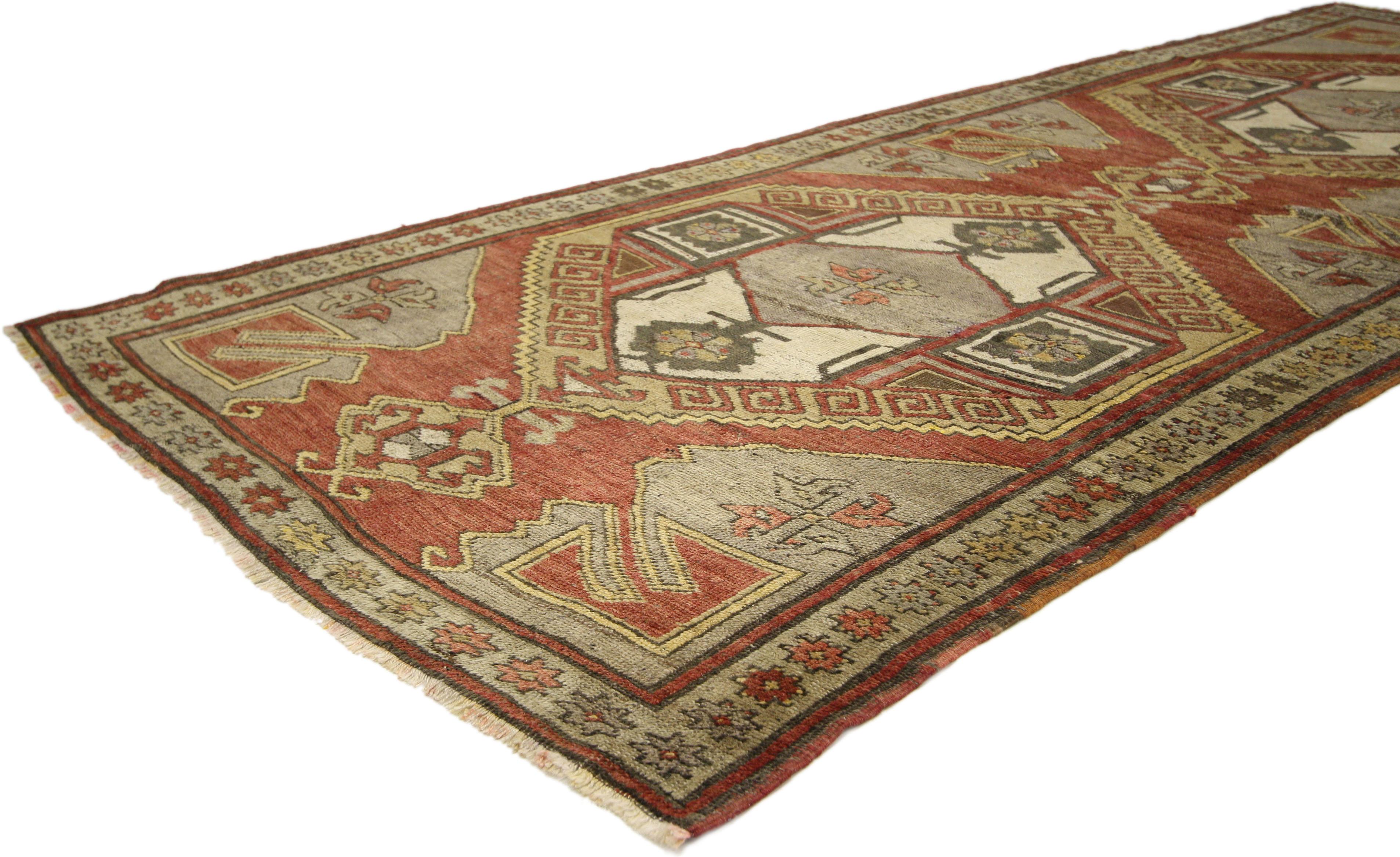 Antique Turkish Oushak Runner with Modern Tribal Style In Good Condition For Sale In Dallas, TX
