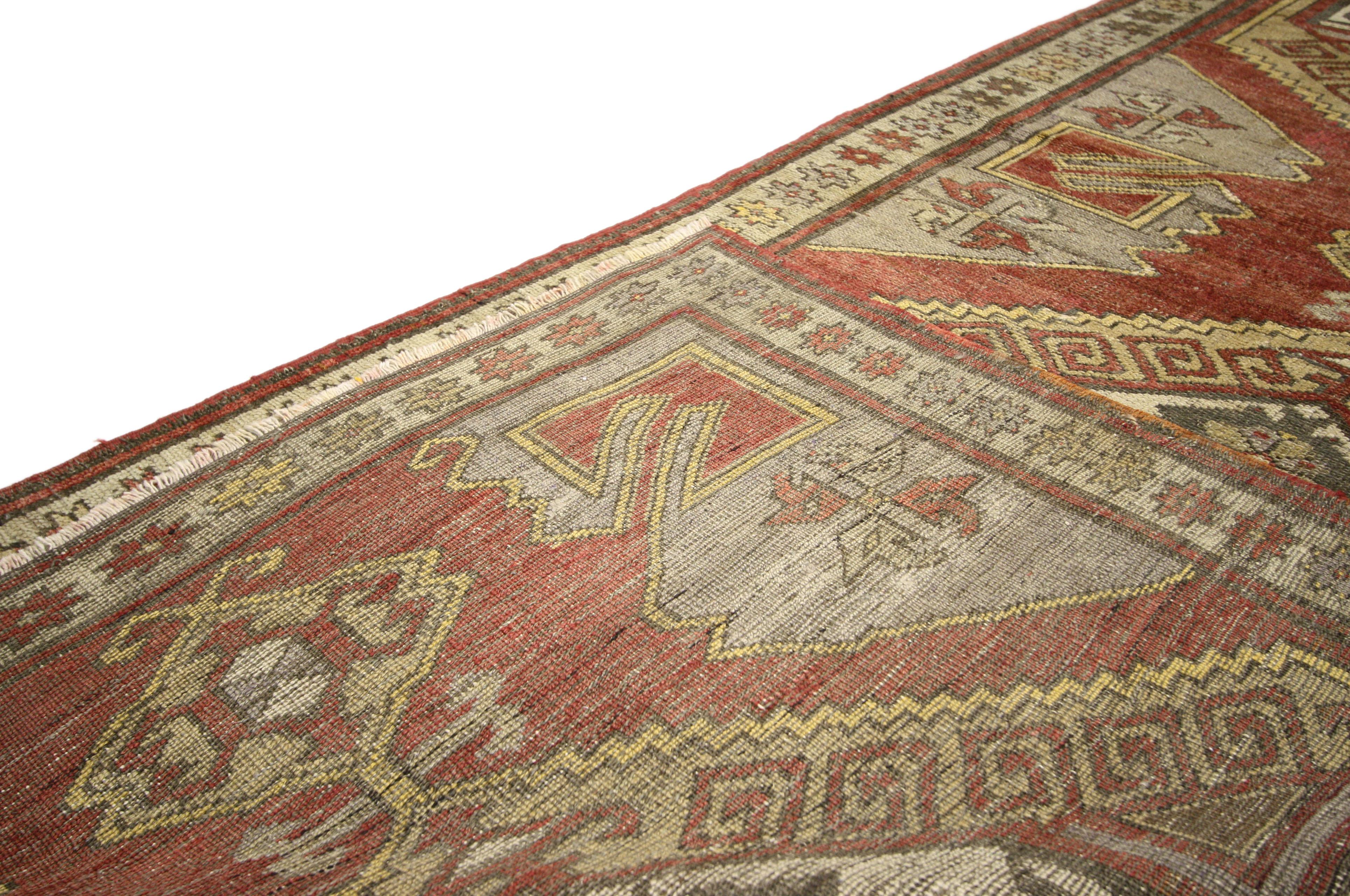 20th Century Antique Turkish Oushak Runner with Modern Tribal Style For Sale