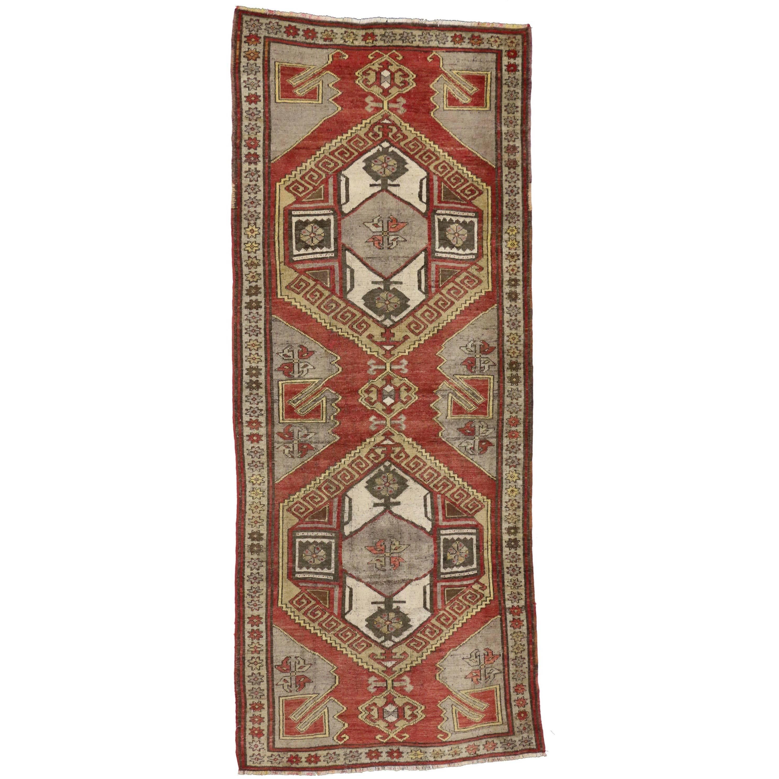 Antique Turkish Oushak Runner with Modern Tribal Style For Sale