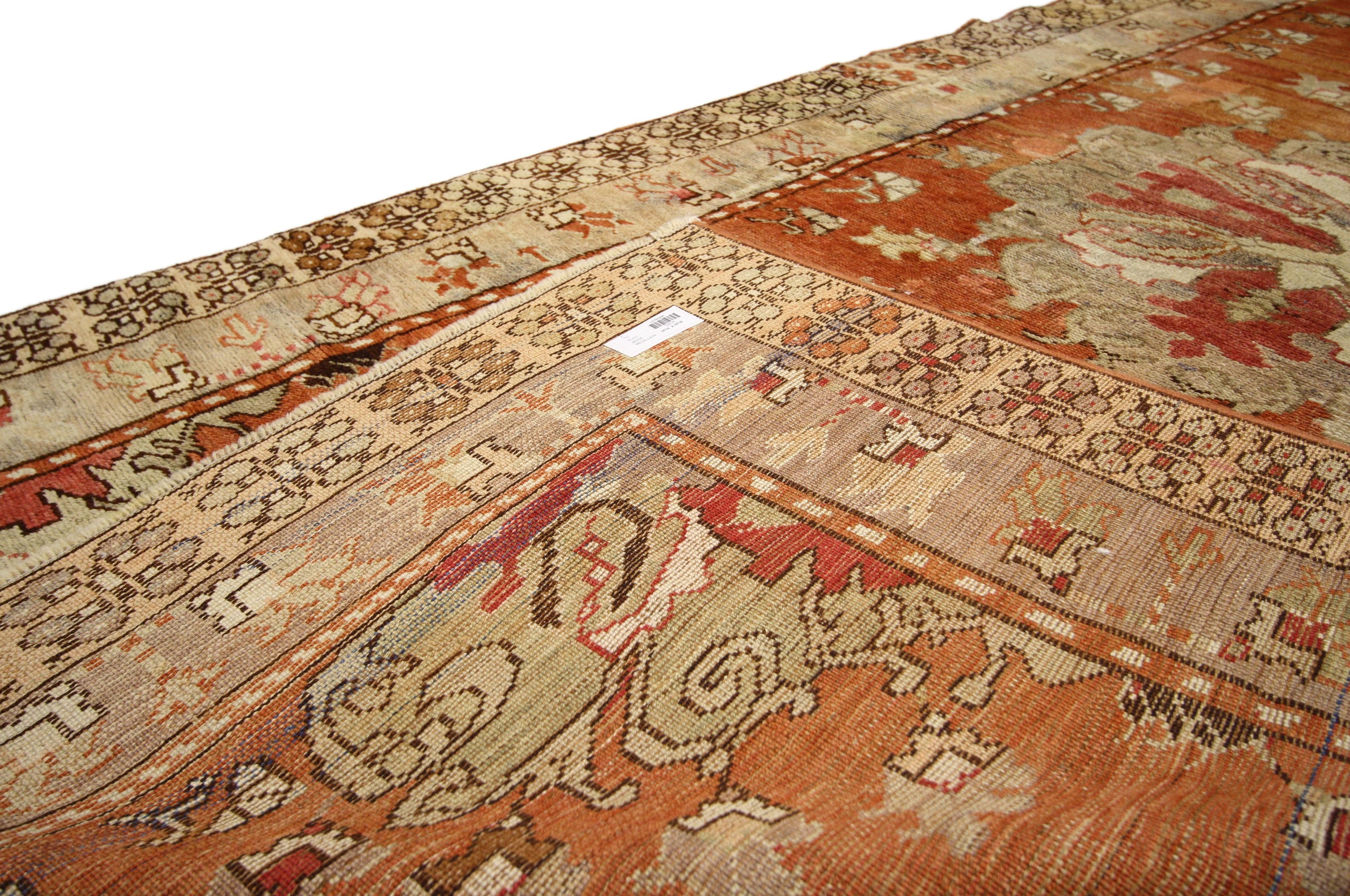 20th Century Antique Turkish Oushak Runner with Rustic Cottage Style, Wide Hallway Runner For Sale