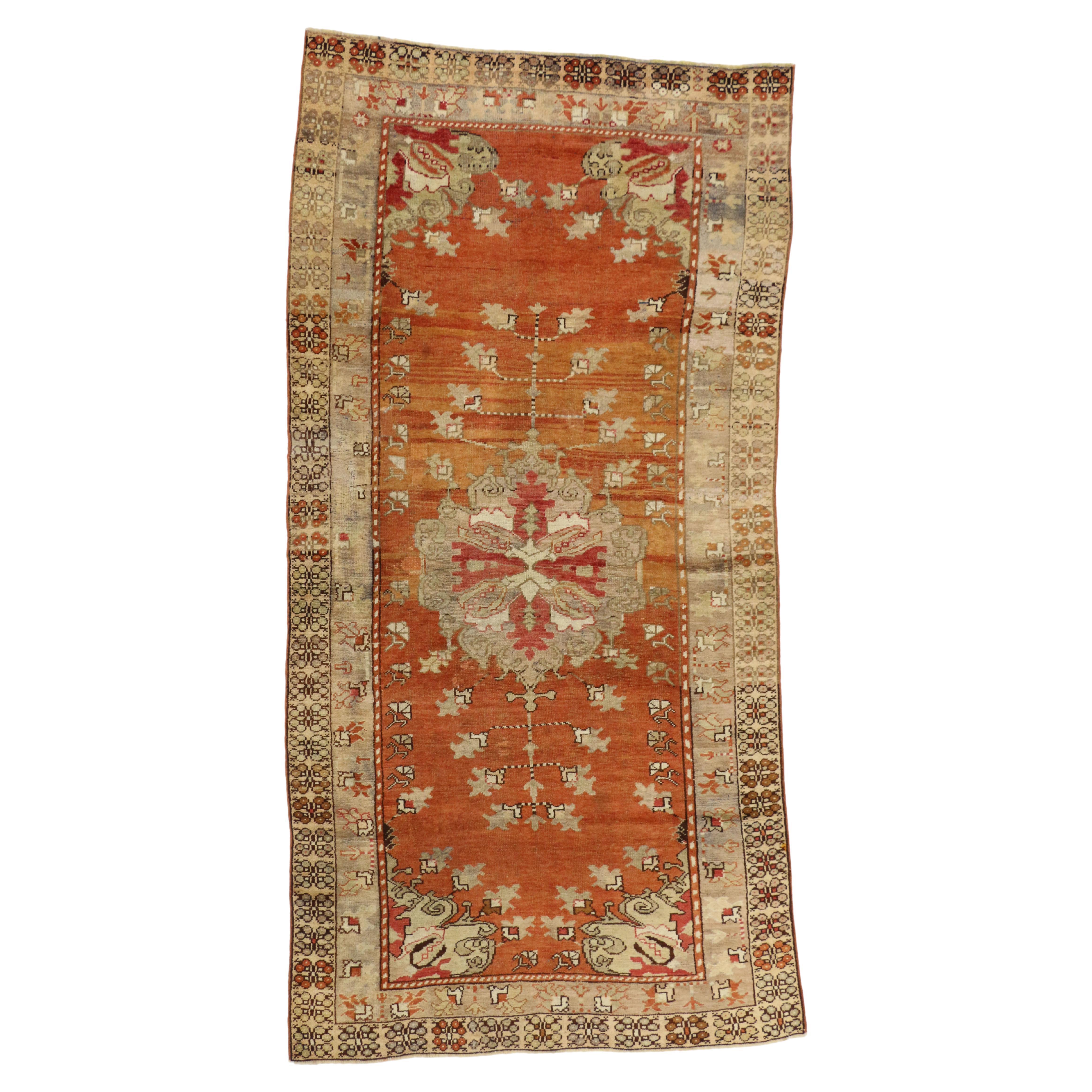 Antique Turkish Oushak Runner with Rustic Cottage Style, Wide Hallway Runner For Sale