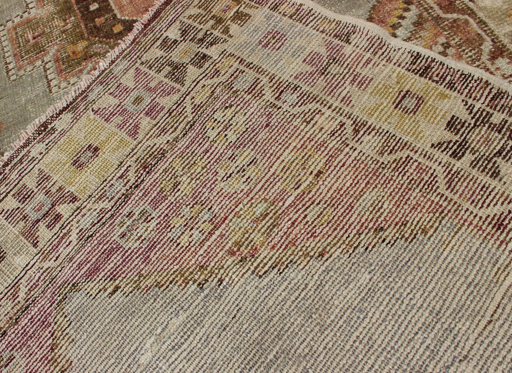 Antique Turkish Oushak Runner with Three-Layered Medallions 4