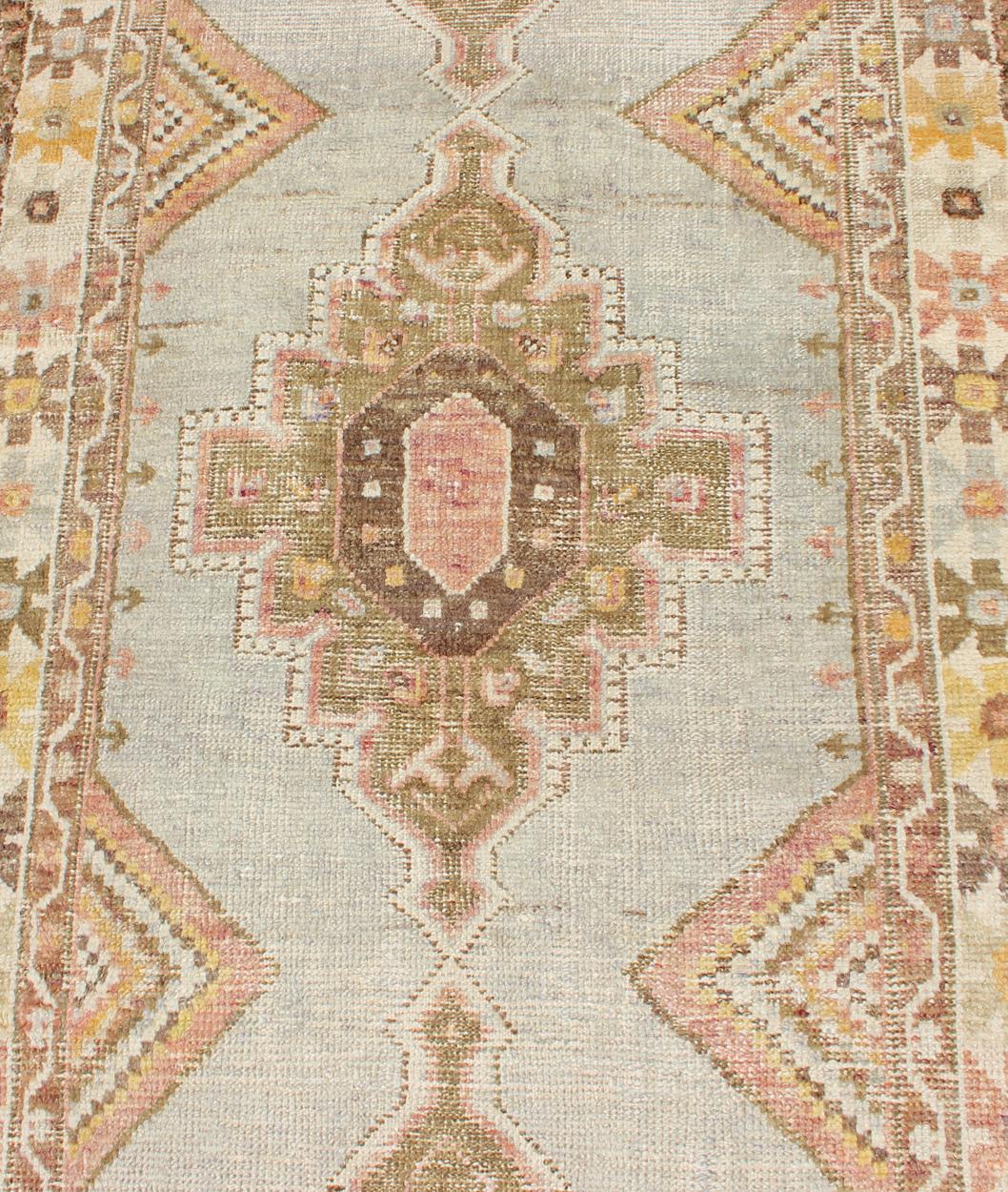 Antique Turkish Oushak Runner with Three-Layered Medallions 1