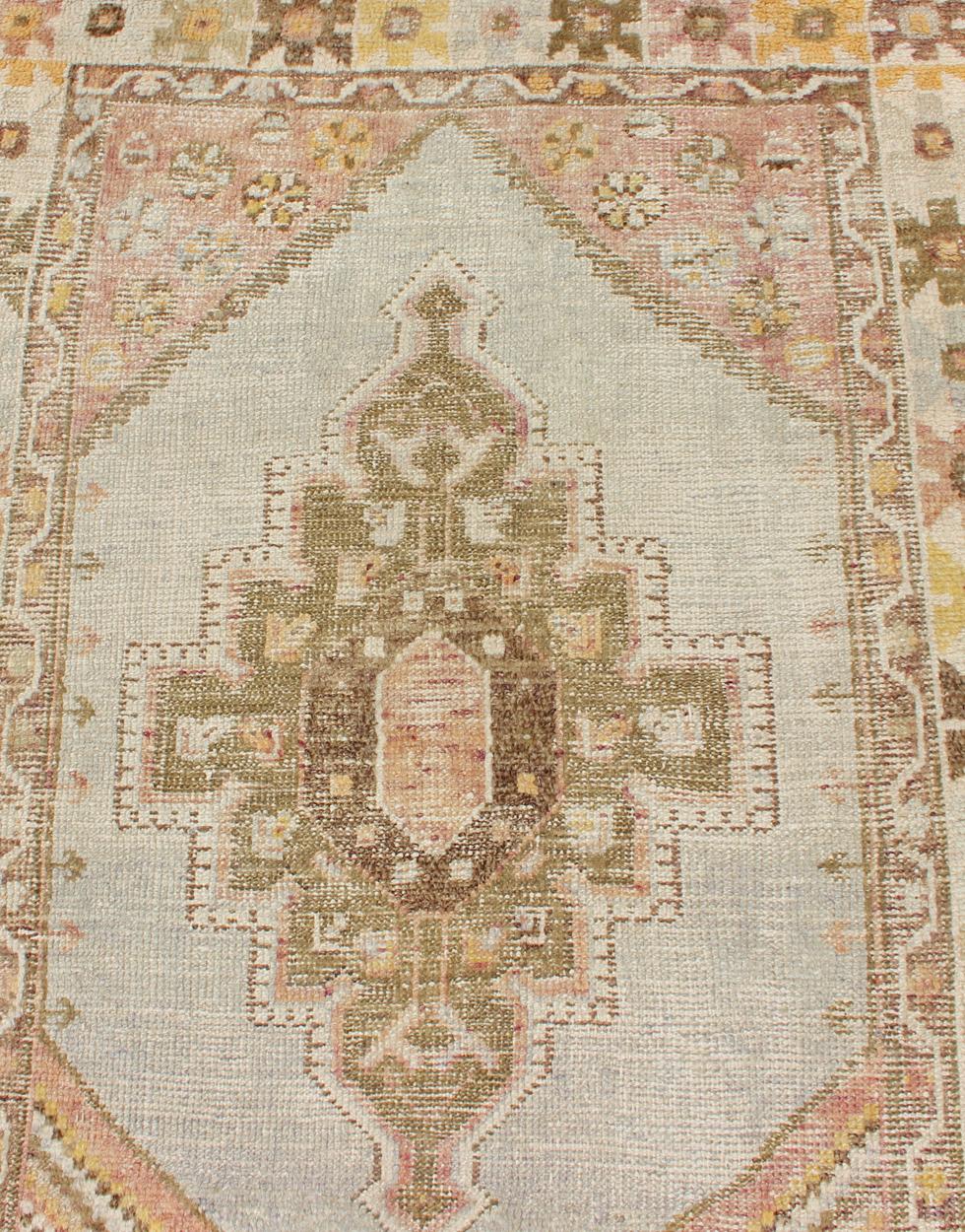 Antique Turkish Oushak Runner with Three-Layered Medallions 2