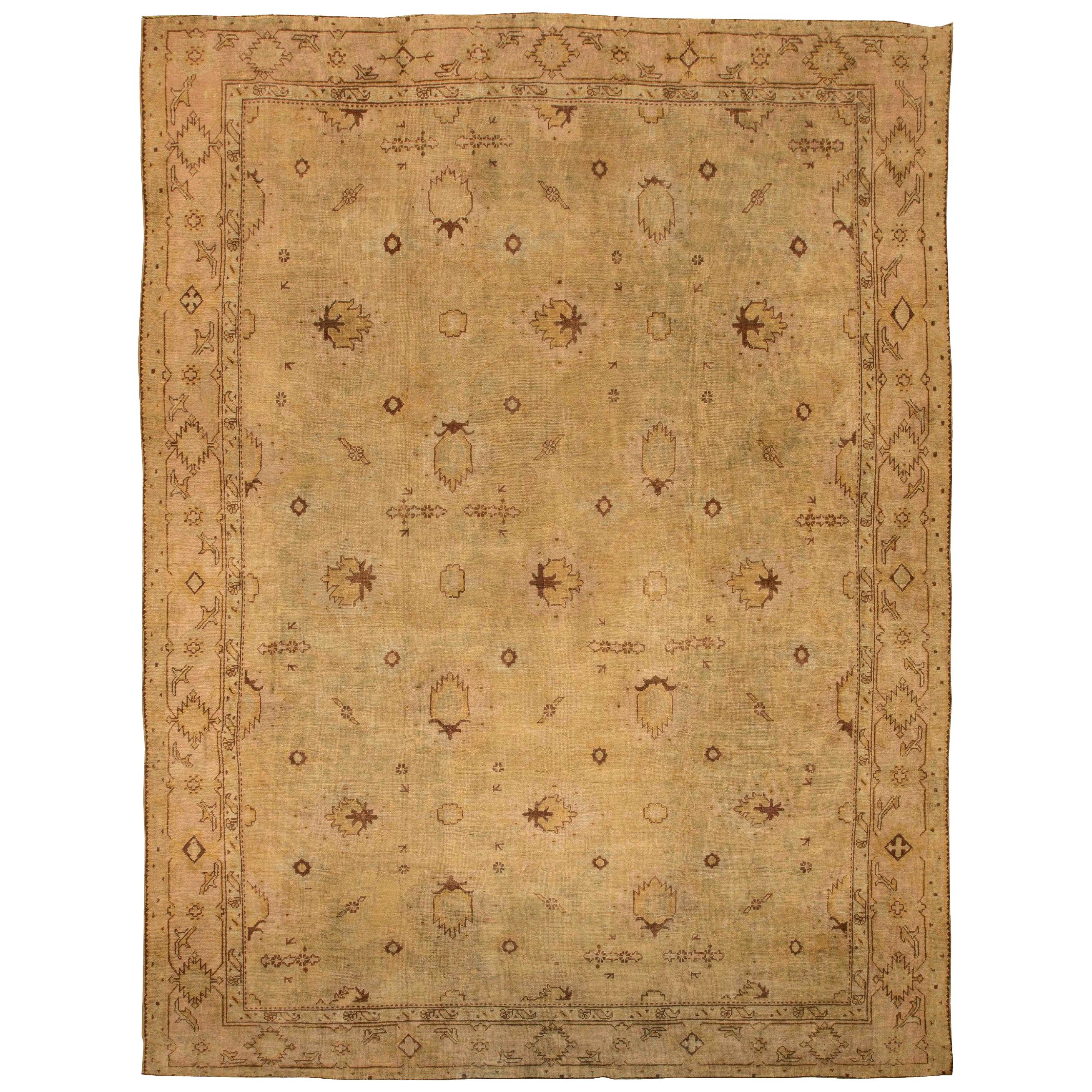 Large Antique Turkish Oushak Floral Handwoven Wool Rug by Doris Leslie