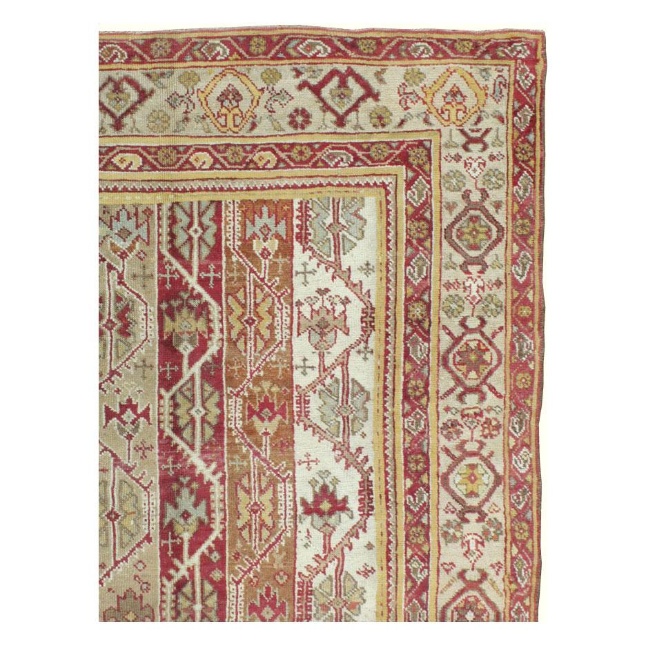 Hand-Knotted Antique Turkish Oushak Square Room Size Rug For Sale