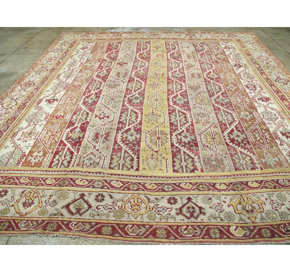 Wool Antique Turkish Oushak Square Room Size Rug For Sale