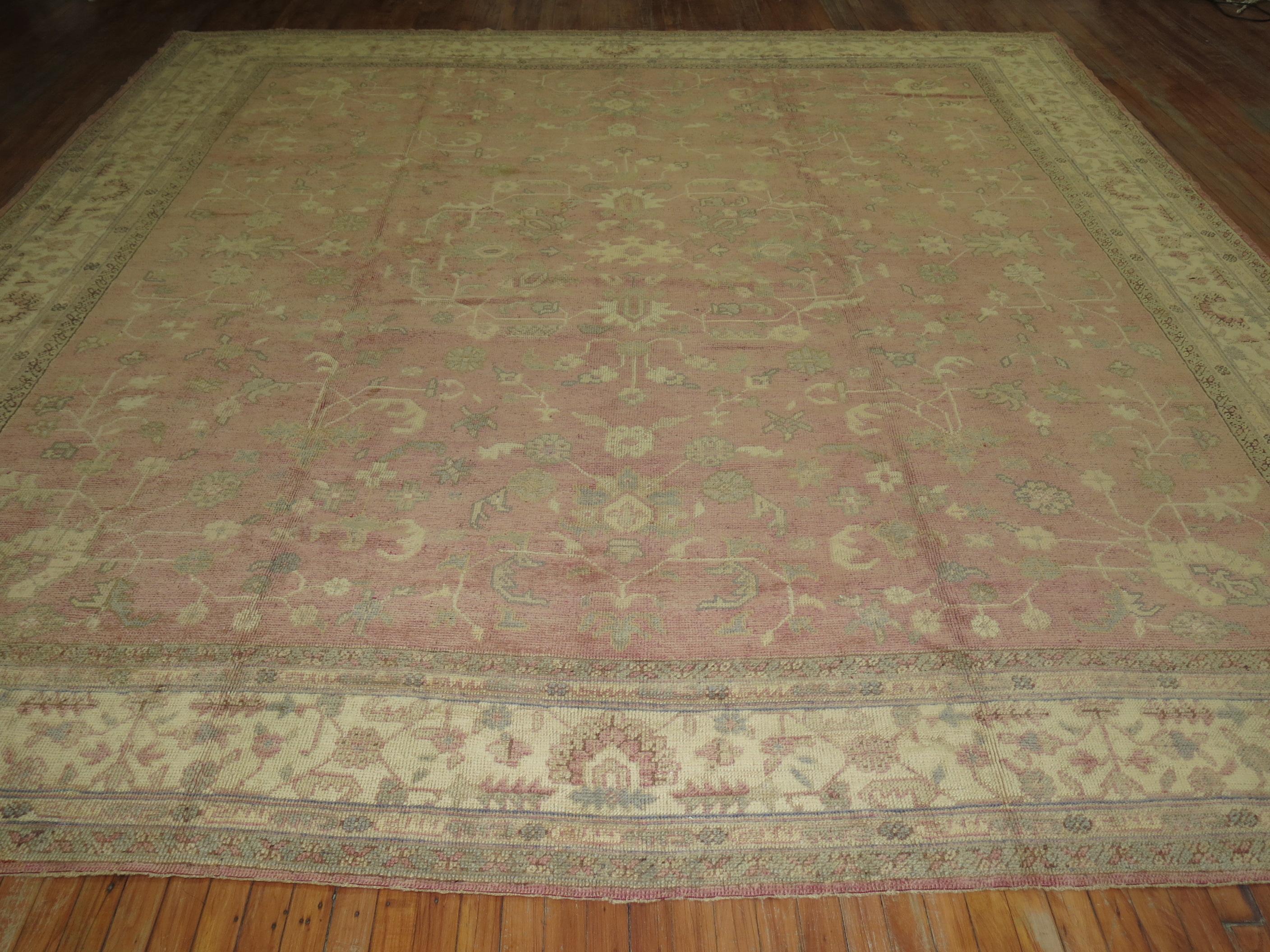 Hand-Woven Antique Turkish Oushak Square Rug For Sale
