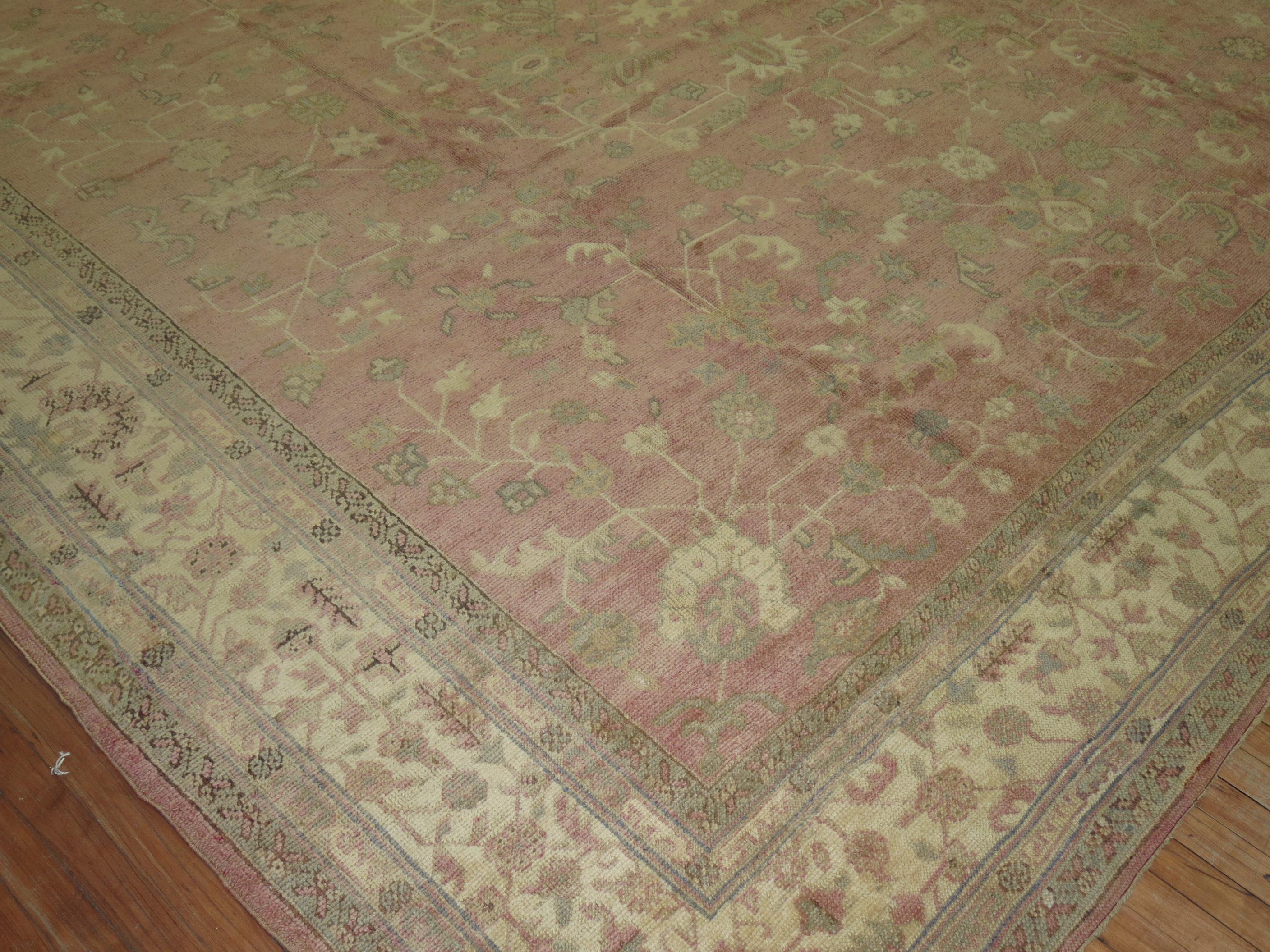 Wool Antique Turkish Oushak Square Rug For Sale