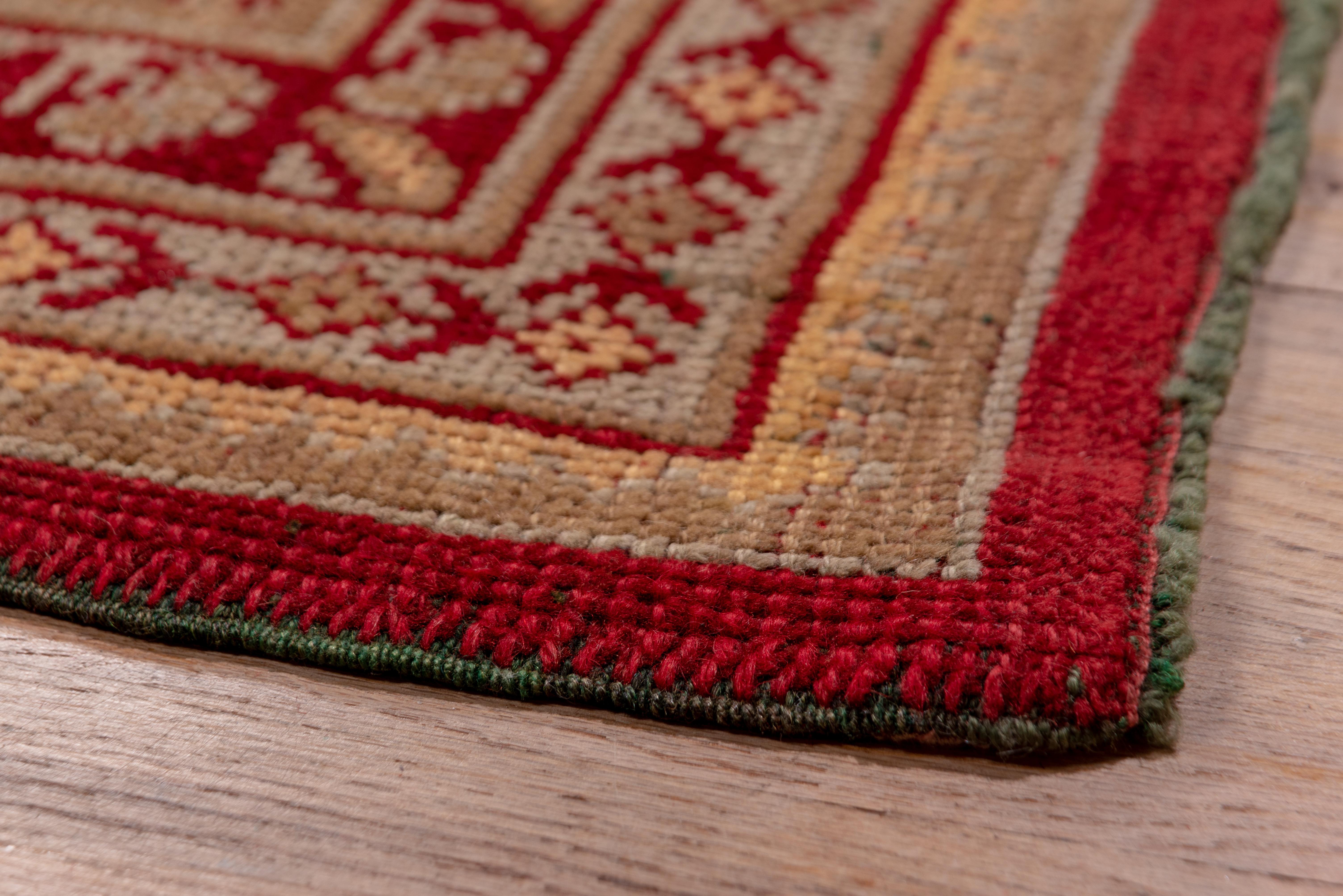 Hand-Knotted Antique Turkish Oushak Square Wool Rug, Red Allover Field, Circa 1920s For Sale