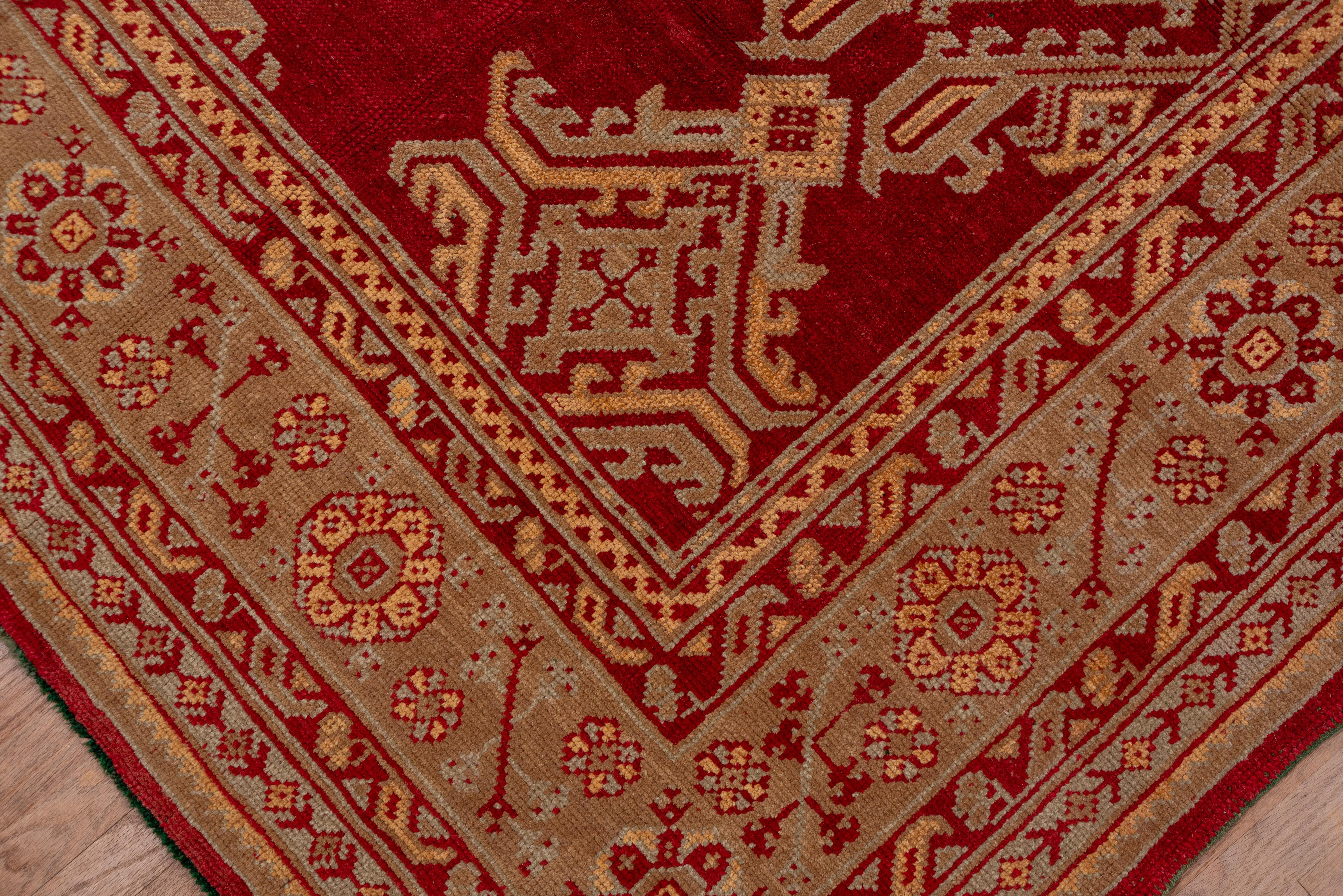 Antique Turkish Oushak Square Wool Rug, Red Allover Field, Circa 1920s In Good Condition For Sale In New York, NY