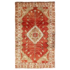 Vintage Turkish Oushak Tribal Rug with Medallion and Geometric Florals