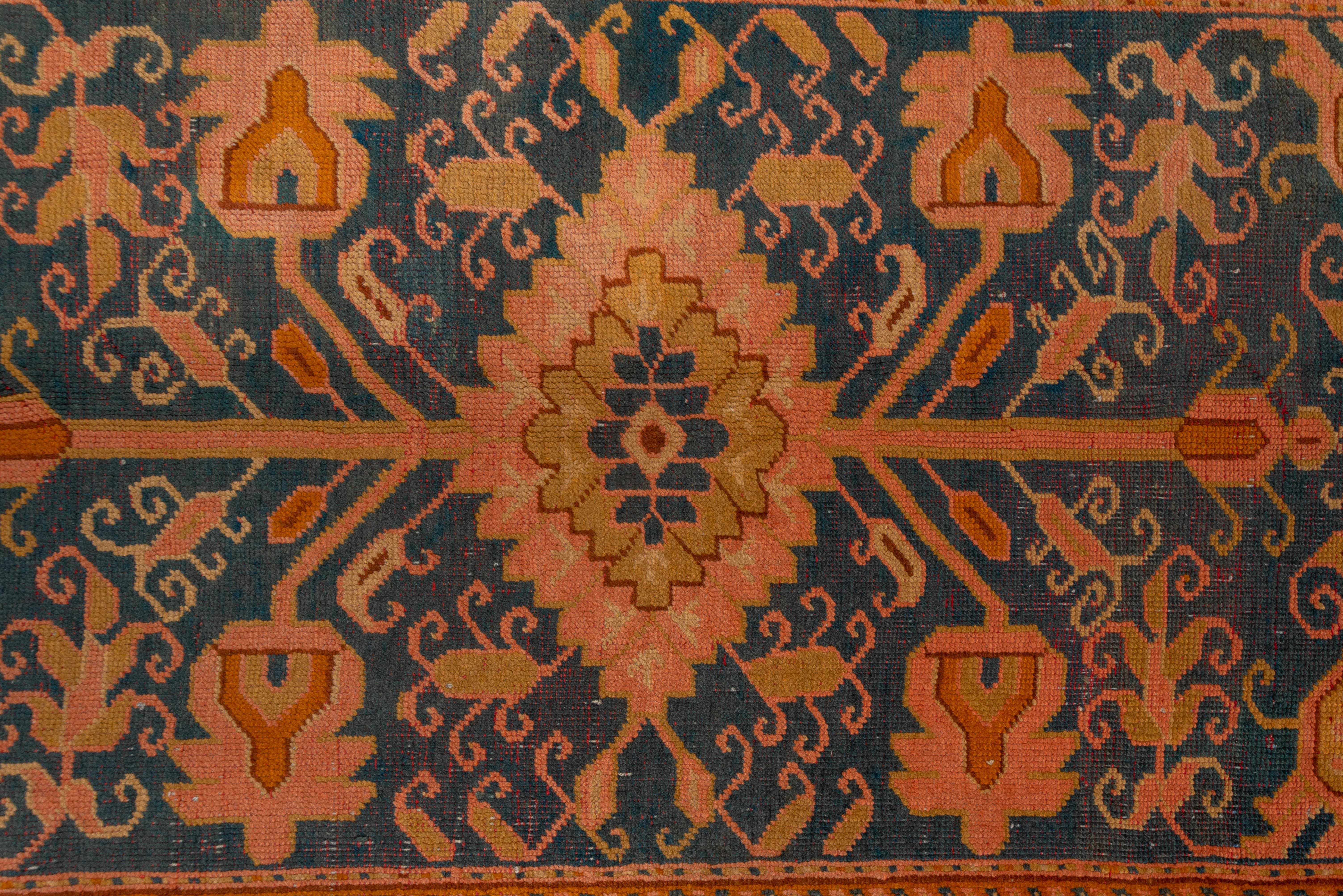 Early 20th Century Antique Turkish Oushak Wide Runner, Teal Field, Pink & Gold Borders, circa 1900s