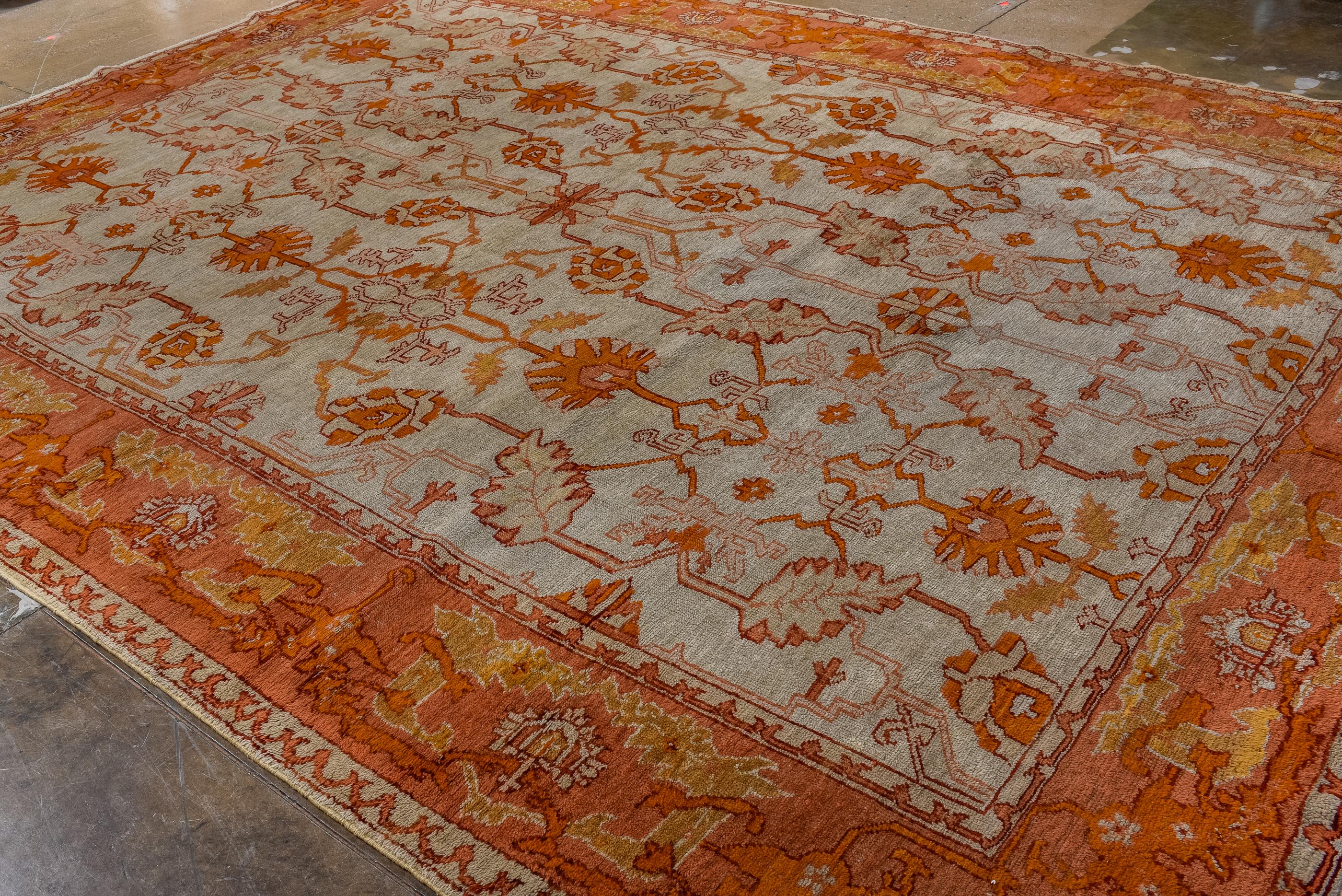 Antique Turkish Oushak with Beige Field and an Allover Palmette Design For Sale 2