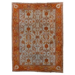 Antique Turkish Oushak with Beige Field and an Allover Palmette Design