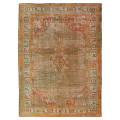Antique Turkish Oushak With Medallion in green, Coral, L. Blue & Marigold