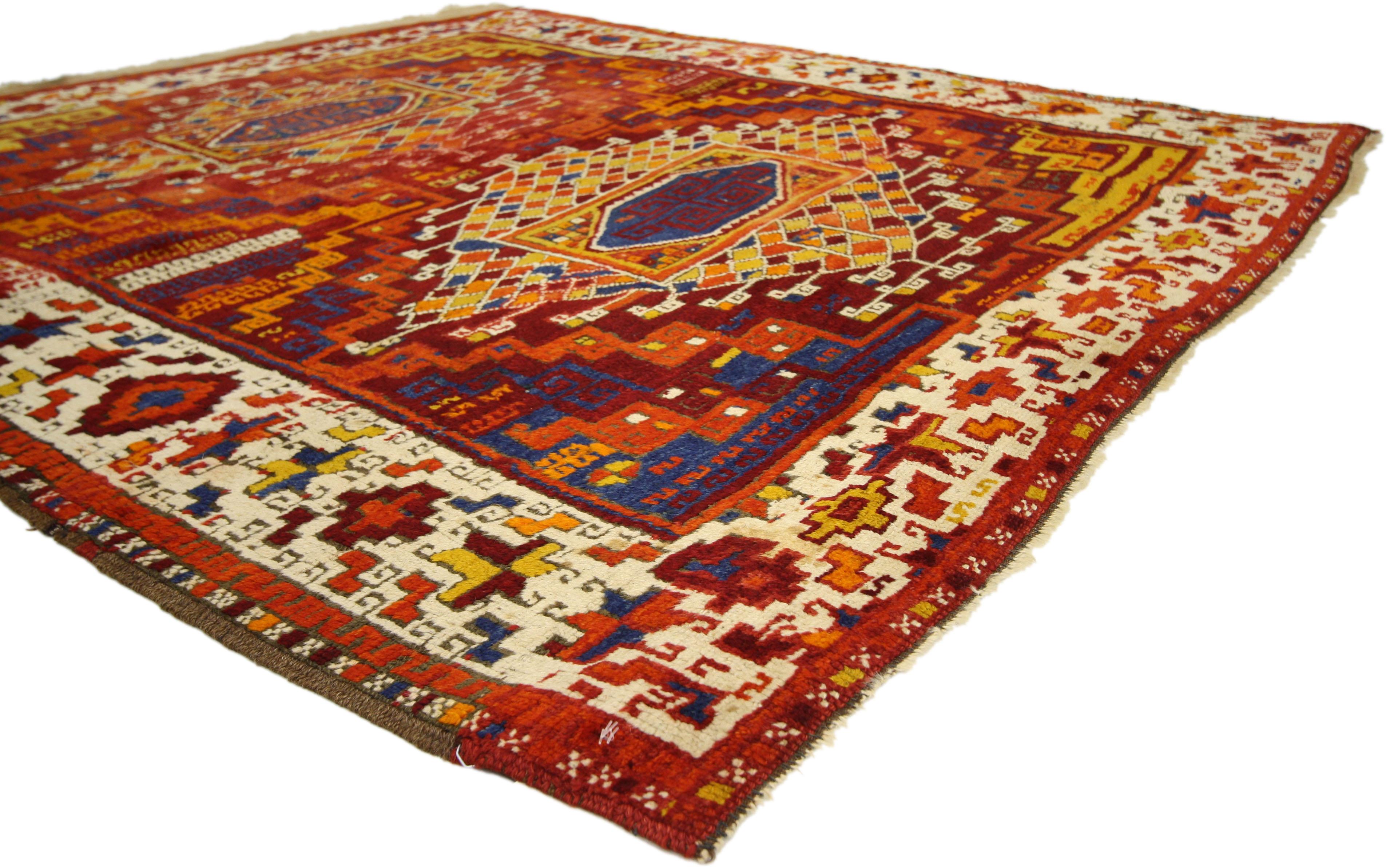 Hand-Knotted Antique Turkish Oushak with Modern Tribal Design